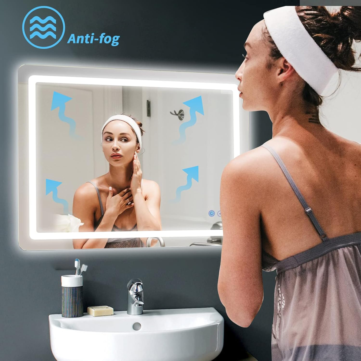 Led Bathroom Mirrors with Light for Vanity Mirror Wall Mounted 32 X 40 Waterproof Wall Lighting Mirror, Anti-Fog (Horizontal/Vertical, 32''X40''