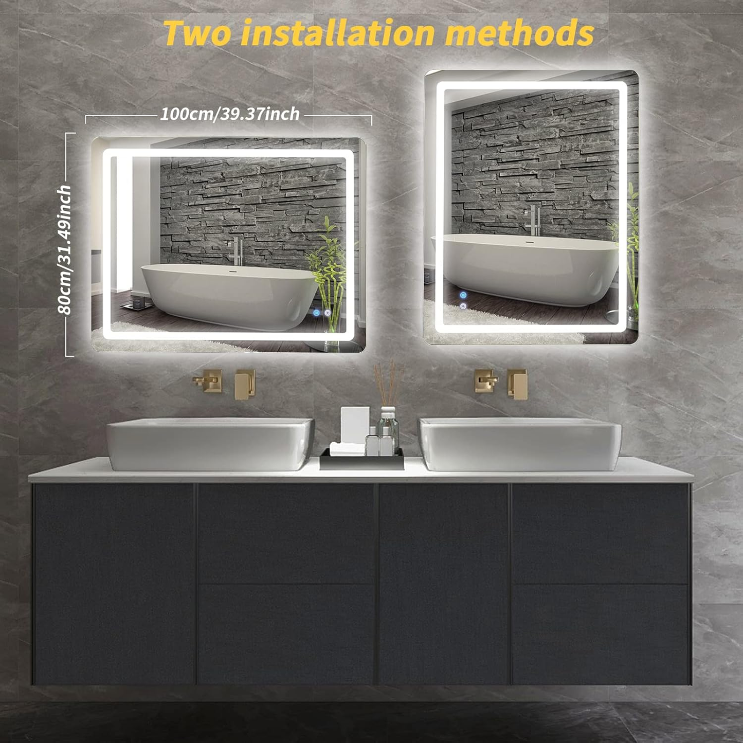 Led Bathroom Mirrors with Light for Vanity Mirror Wall Mounted 32 X 40 Waterproof Wall Lighting Mirror, Anti-Fog (Horizontal/Vertical, 32''X40''