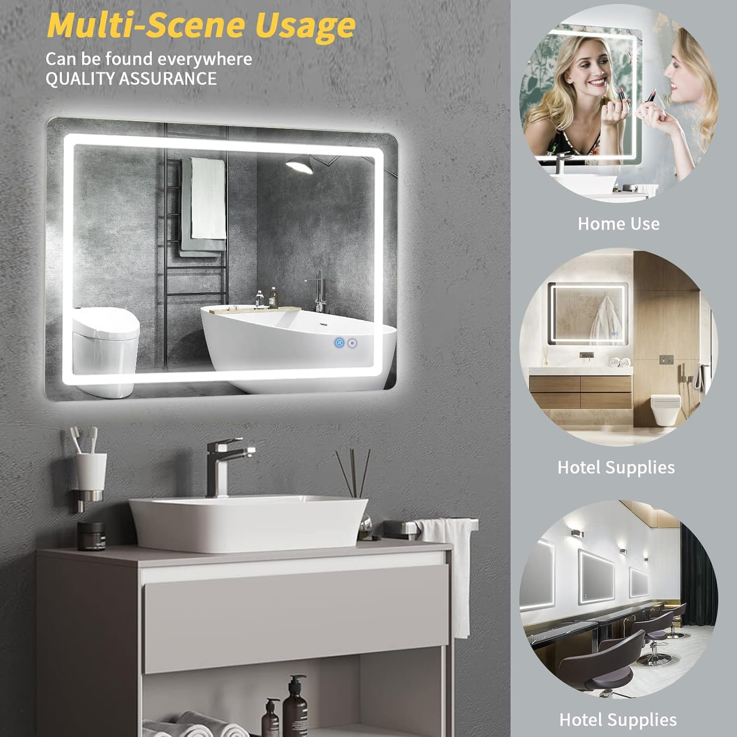 Led Bathroom Mirrors with Light for Vanity Mirror Wall Mounted 32 X 40 Waterproof Wall Lighting Mirror, Anti-Fog (Horizontal/Vertical, 32''X40''