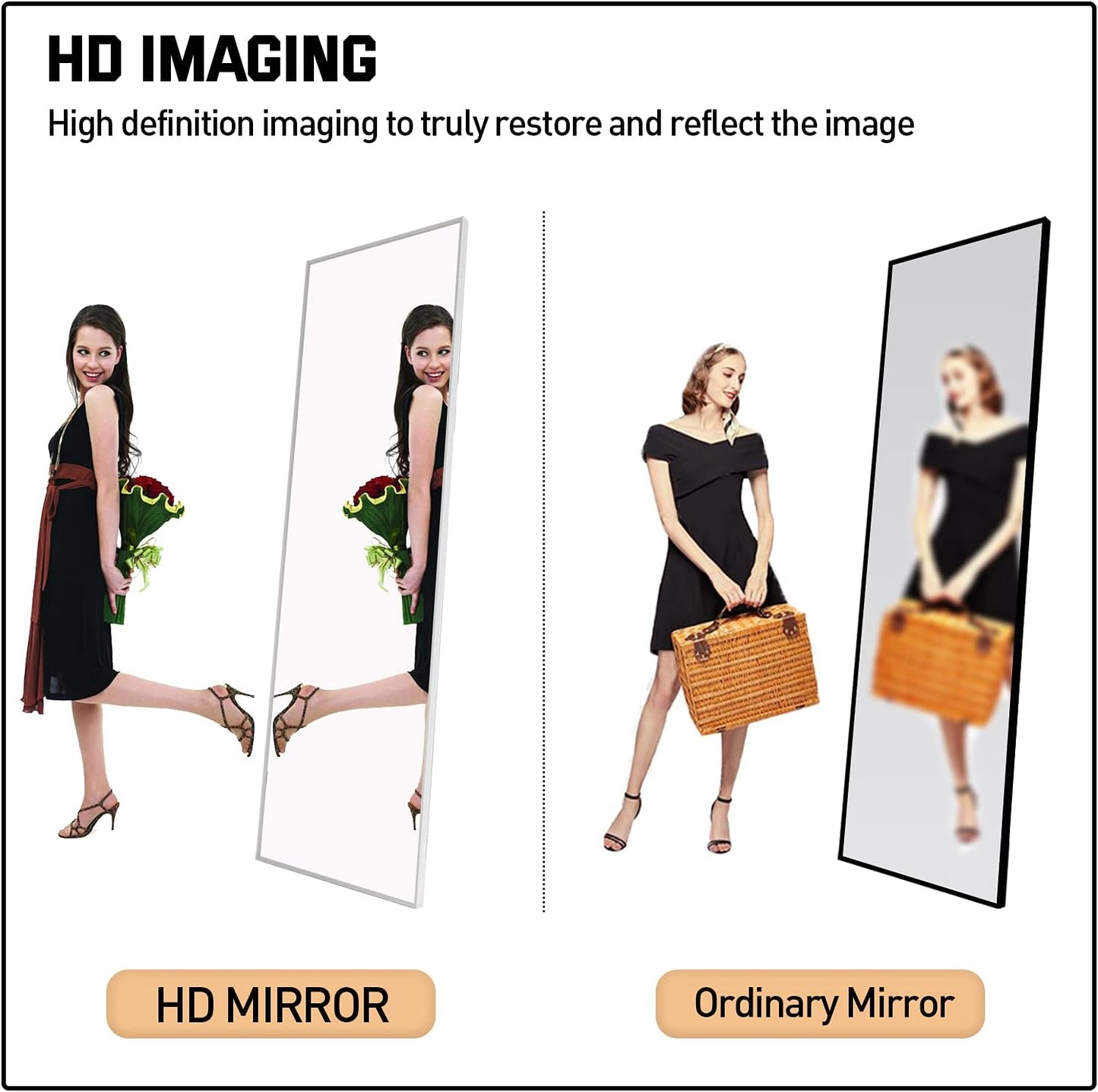 Full Length Mirror 52"X16" Wall-Mounted Large Standing Hanging or Leaning against Wall Mirror, Door Mirror Body Dressing Mirror with Aluminum Alloy Frame for Living Room, Bedroom, Silver