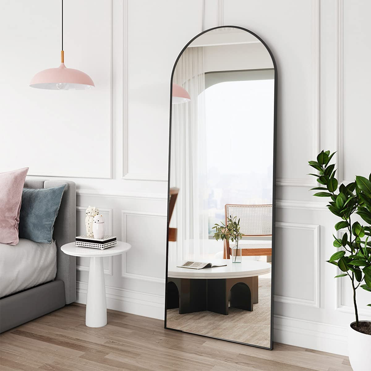 Full Length Mirror, Floor Mirror, 65"X22" Arched-Top Mirror, Hanging or Leaning, Standing Mirror, Body, Wall Mounted with Aluminum Frame for Bedroom Living Room, Black