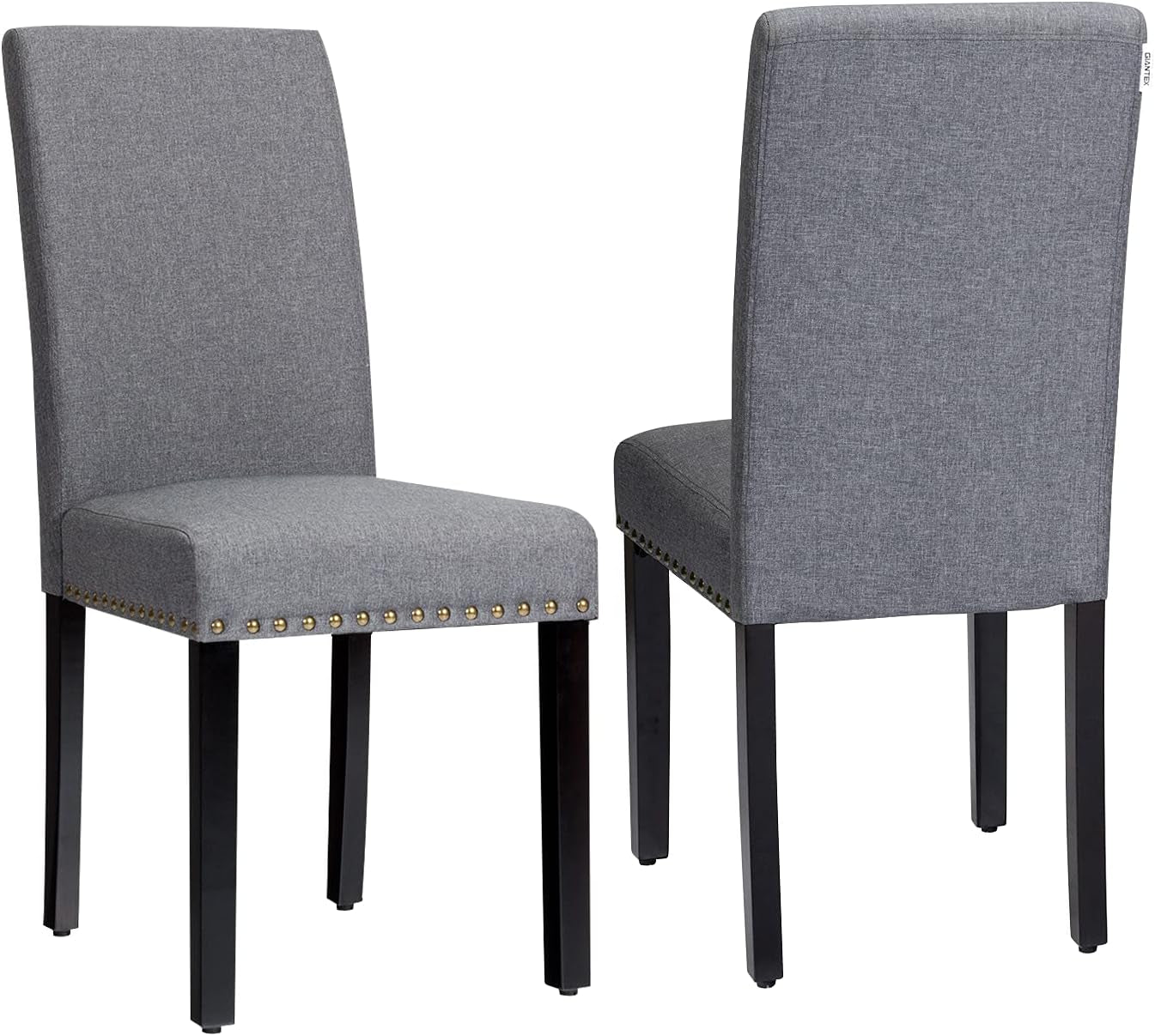 Upholstered Dining Chairs, High Back Fabric Side Chairs W/Nailhead Trim, Wood Legs, Kitchen Chairs for Dining Room Living Room, Set of 2 (Dark Grey)