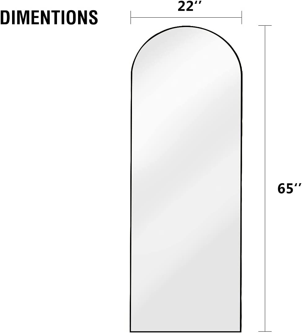 Full Length Mirror, Floor Mirror, 65"X22" Arched-Top Mirror, Hanging or Leaning, Standing Mirror, Body, Wall Mounted with Aluminum Frame for Bedroom Living Room, Black