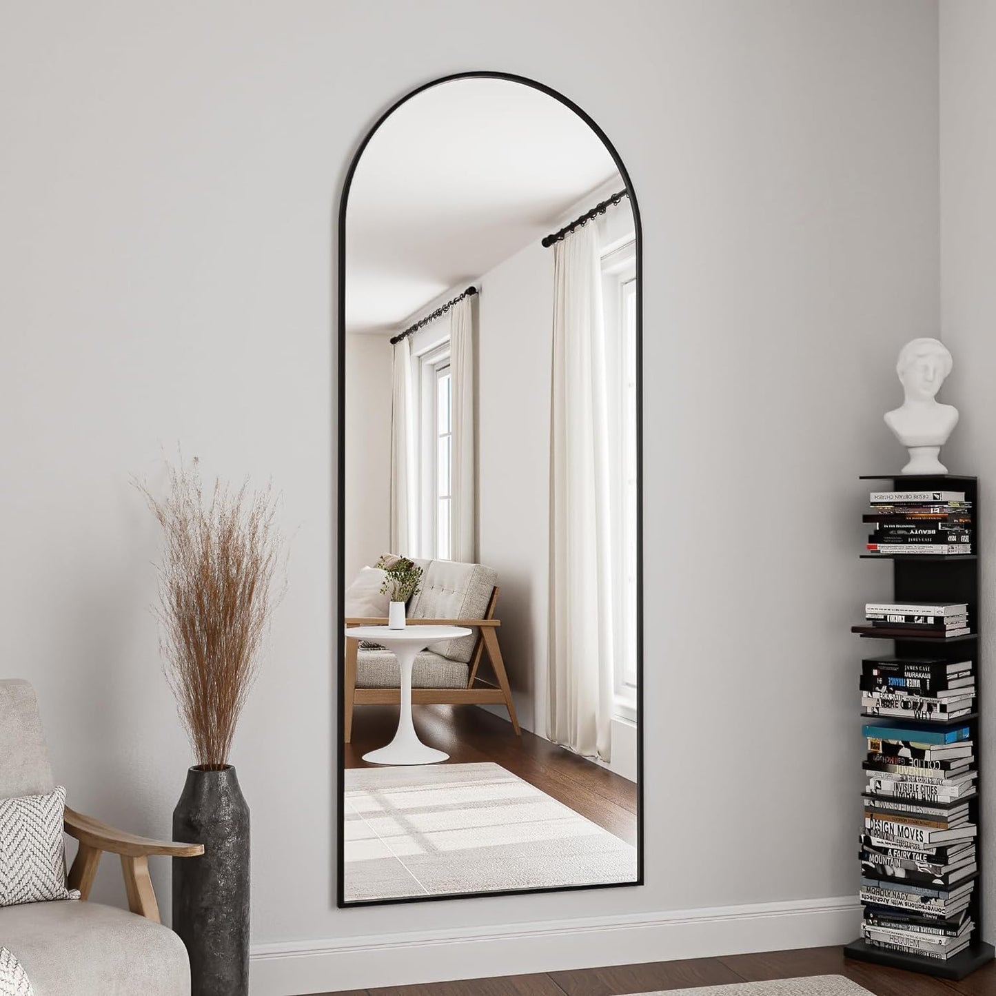Full Length Mirror, Floor Mirror, 65"X22" Arched-Top Mirror, Hanging or Leaning, Standing Mirror, Body, Wall Mounted with Aluminum Frame for Bedroom Living Room, Black
