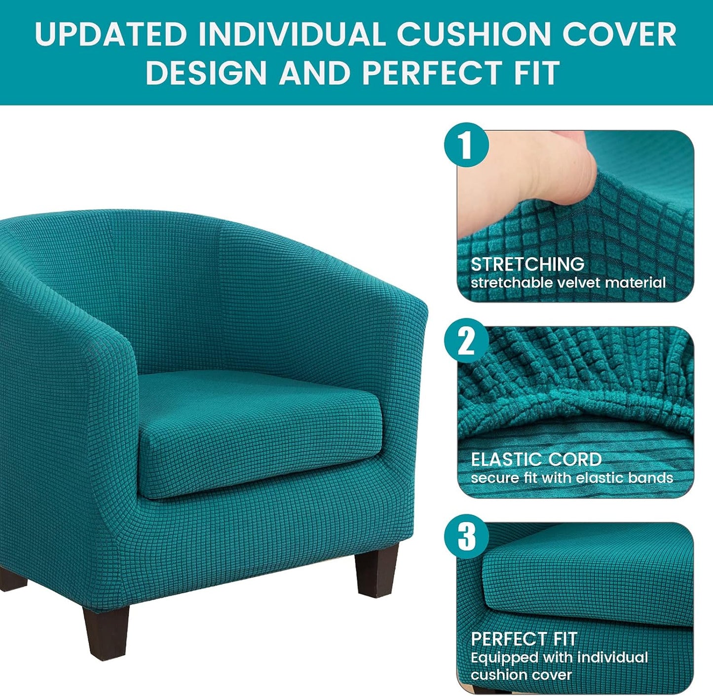 Club Chair Slipcover,Stretch Polar Fleece Tub Chair Cover Barrel Chair Slipcover Armchair Sofa Cover Removable Elastic Furniture Protector,2-Piece Arm Chair Cover for Living Room(A-Teal,1Pc)