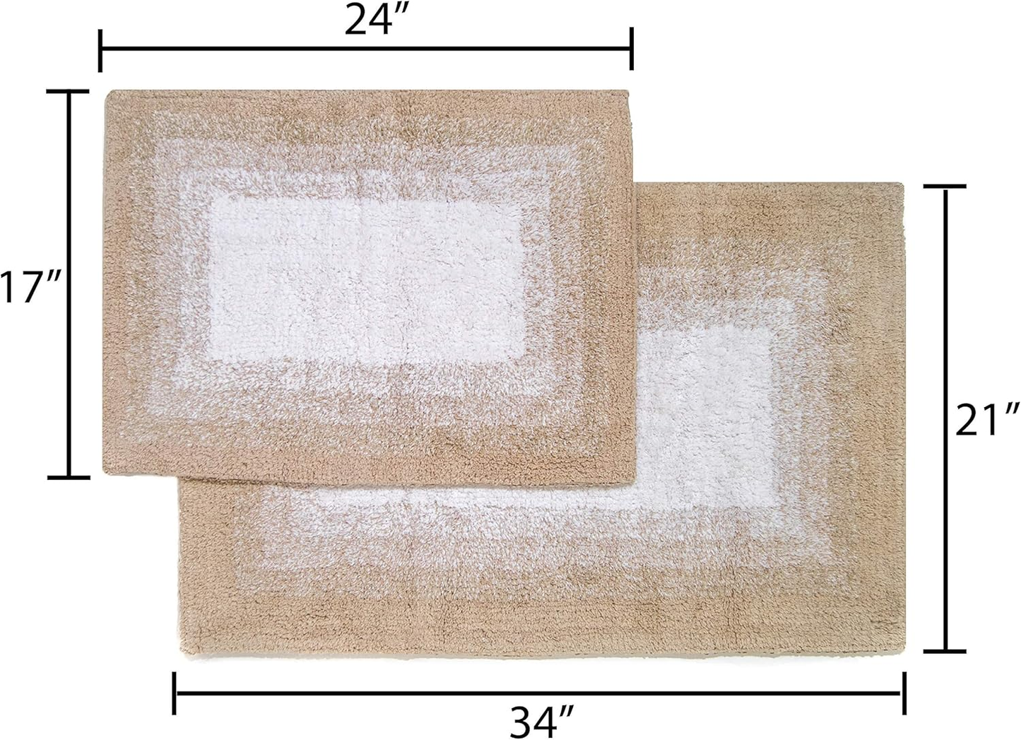 Merchandising 18652 Whitney Reversible 2 Piece Bath Rug Set-Doeskin Beige, 21" X 34" & 17" X 24"