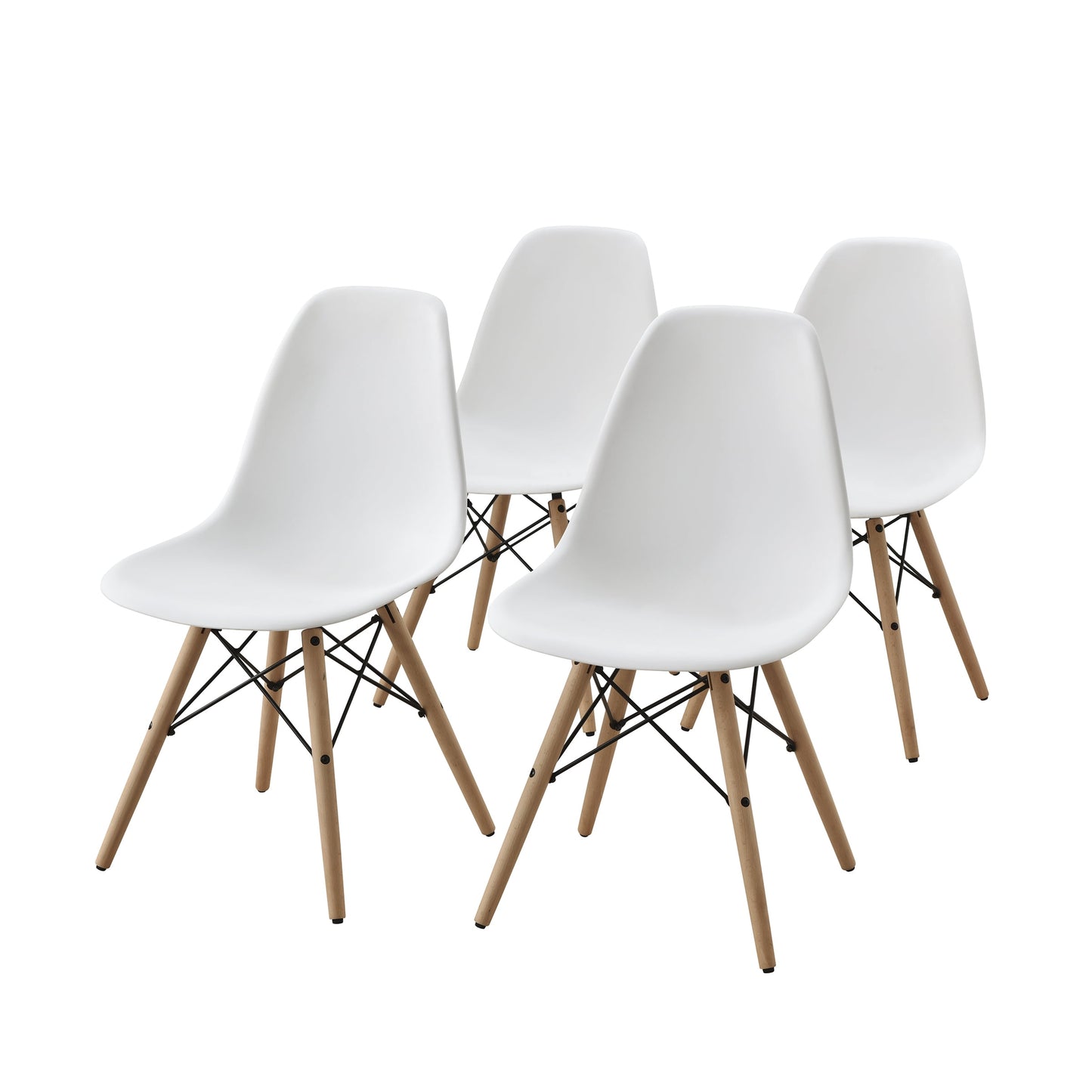 Mid-Century Modern Dining Chair, Set of 4, White and Beech Color