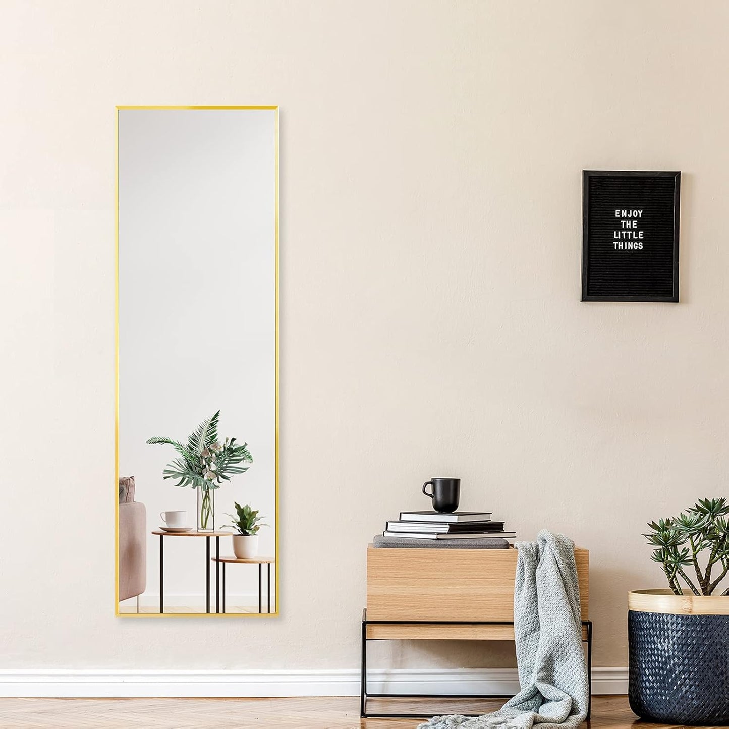 Full Length Mirror 47"X16" Wall-Mounted Large Standing Hanging or Leaning against Wall Mirror, Door Mirror Body Dressing Mirror with Aluminum Alloy Frame for Living Room, Bedroom, Gold