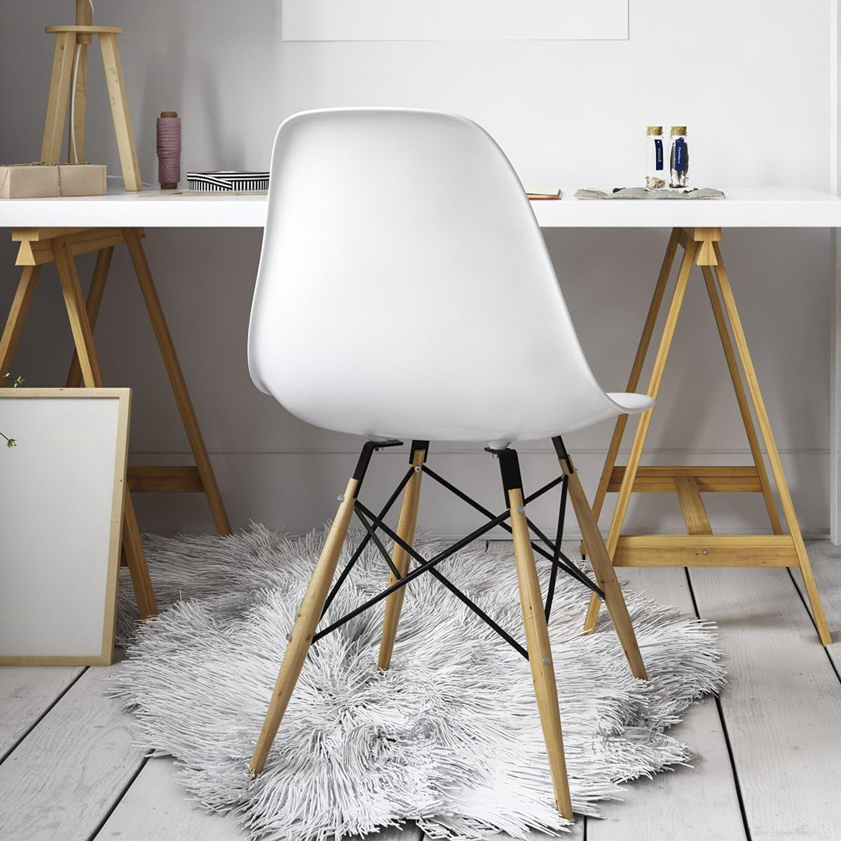 Dining Chair Set of 2 Mid Century Modern Kitchen Chairs Set for Living Room, Bedroom, Restaurant and Waiting Room DWS Chairs Set (1, White)