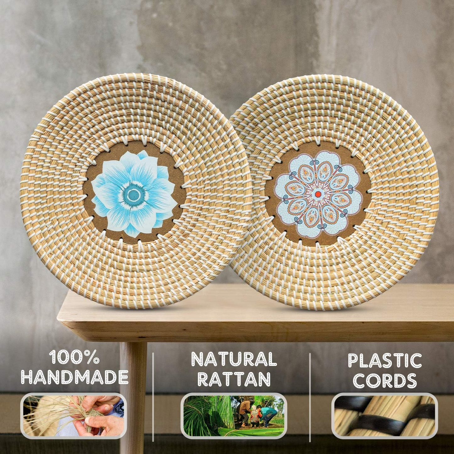 Wall Basket Decor Set - Rattan Wall Decor - Wicker Wall Art - Woven Fruit Basket - Boho Wall Baskets- Hanging Wall Basket Decor for Living Room, Table Settings and More