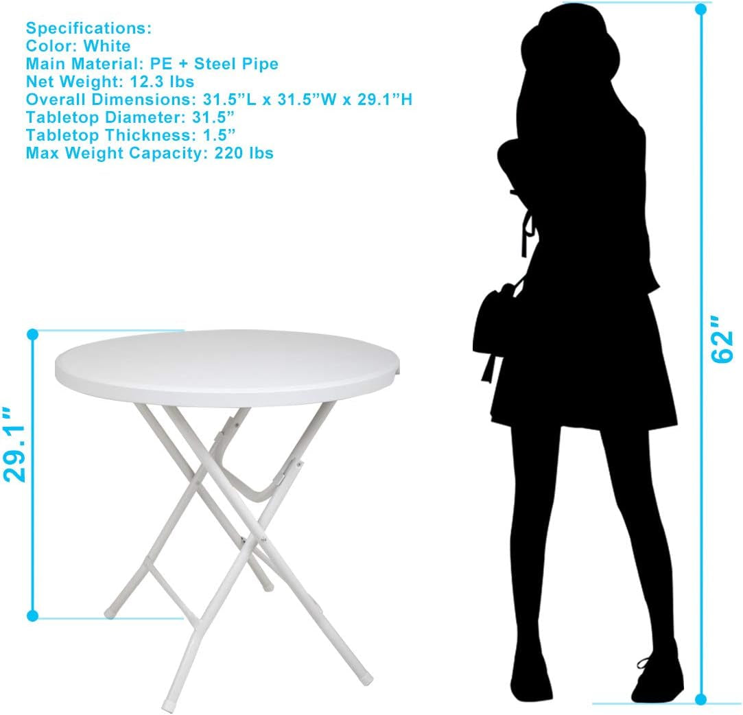 32In Bar Folding round Plastic Dining Coffee Table with X-Frame Legs for Kitchen or Outdoor Party