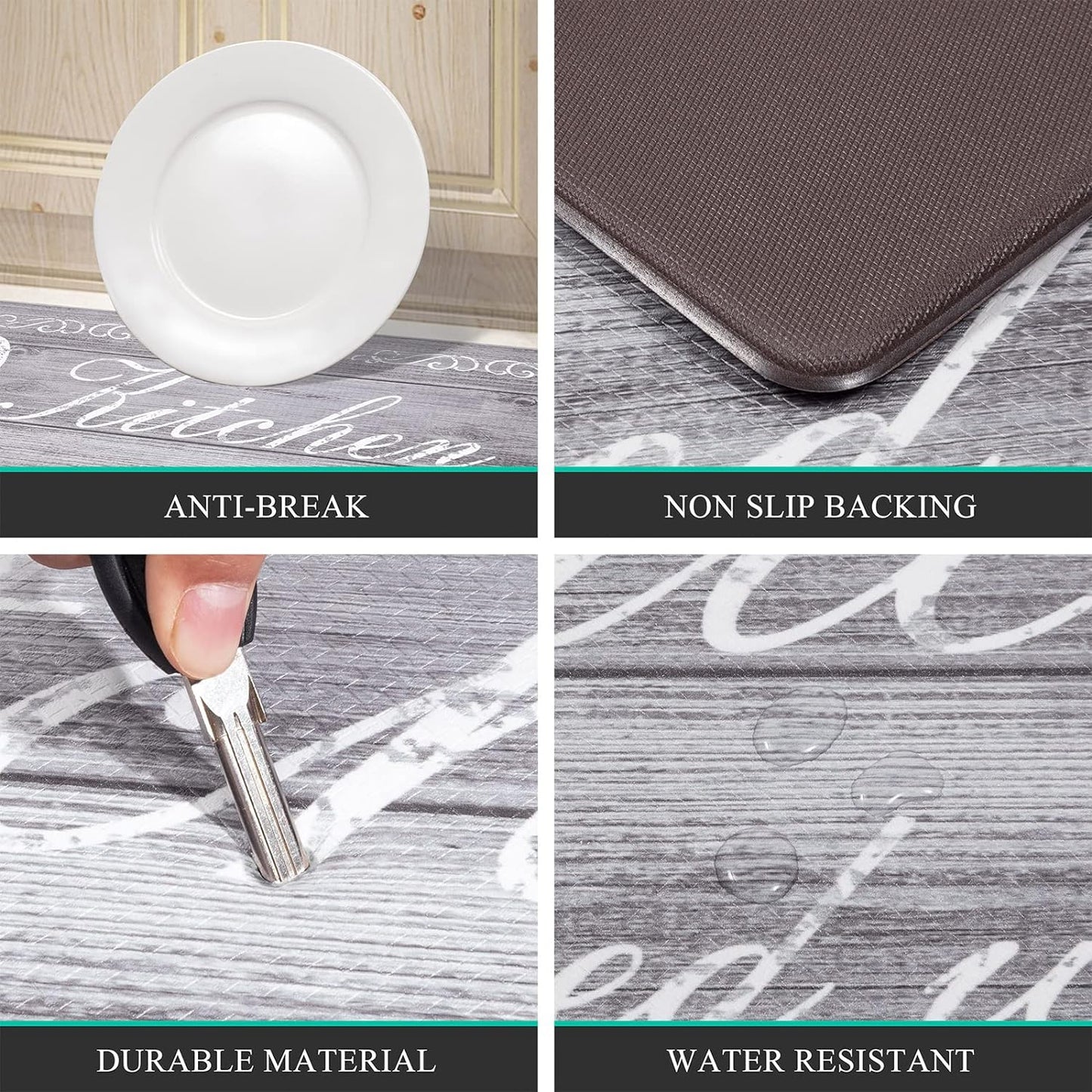 anti Fatigue Kitchen Mat Set of 2 Farmhouse Kitchen Rugs and Mats Non Slip Thick Cushioned Kitchen Floor Mats Waterproof Heavy Duty PVC Foam Kitchen Rug Runner Comfort Standing Mat
