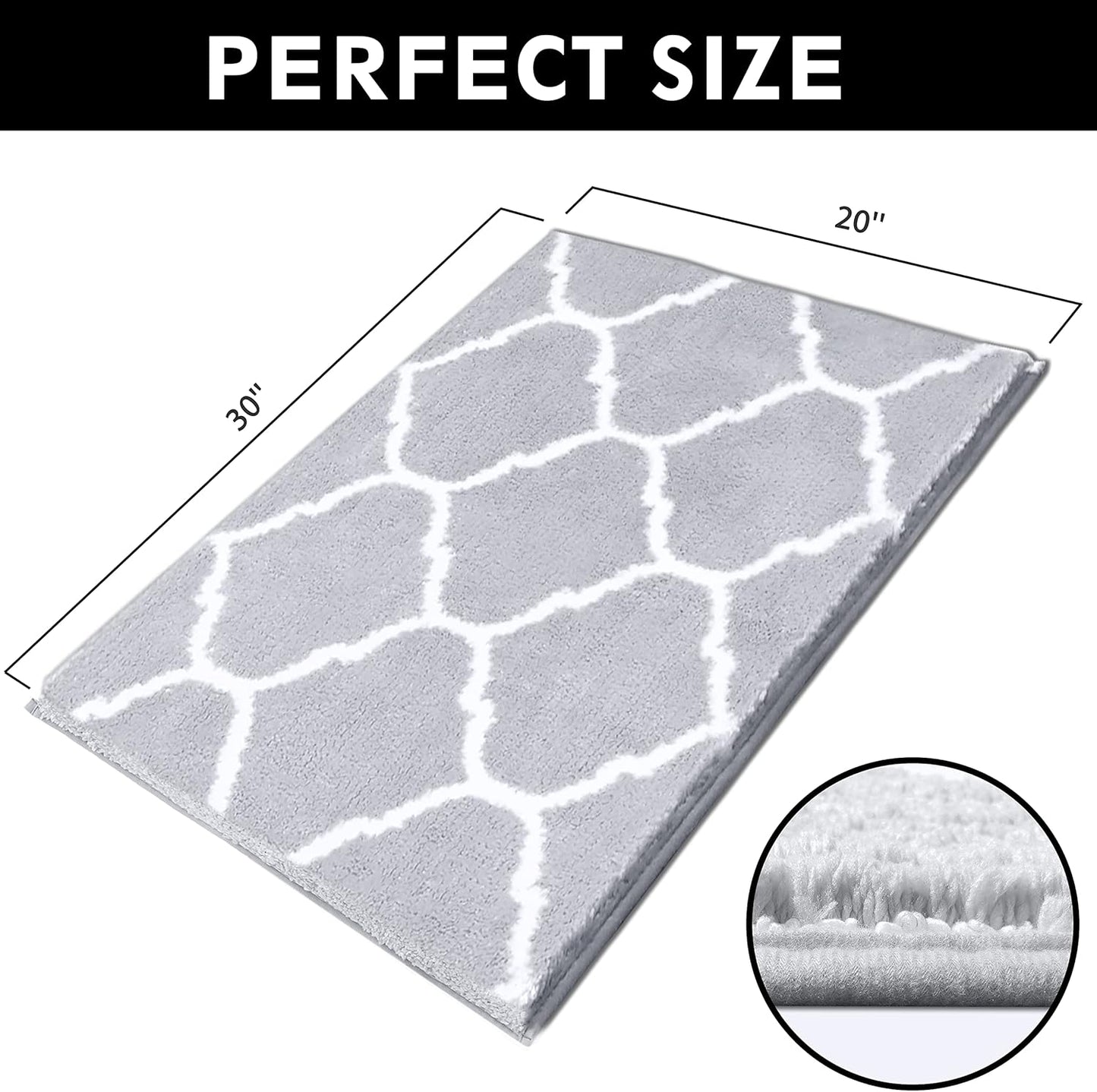 EARTHALL Bathroom Rug Mat, 20"X30", Grey Trellis Bath Mat Extra Soft Absorbent Premium Bath Rug, Non-Slip Comfortable Bath Mat, Machine Wash Dry, Carpet for Tub, Shower, Bath Room
