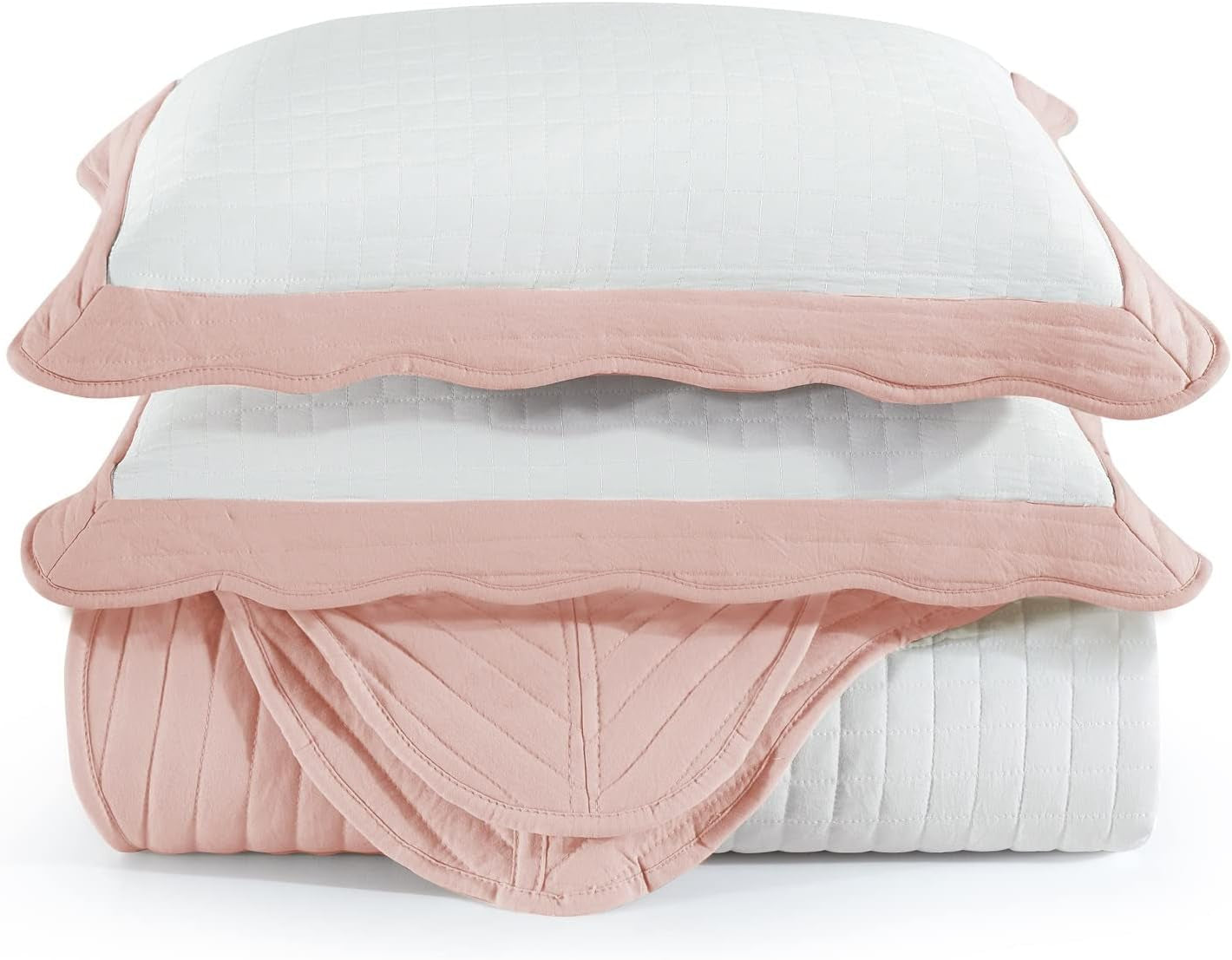 3-Piece King Quilt Set - Soft Warm Reversible Coverlet Bedspread Set (102 X 90 Inch) with 2 Pillow Sham (20 X 26 Inch), White and Pink