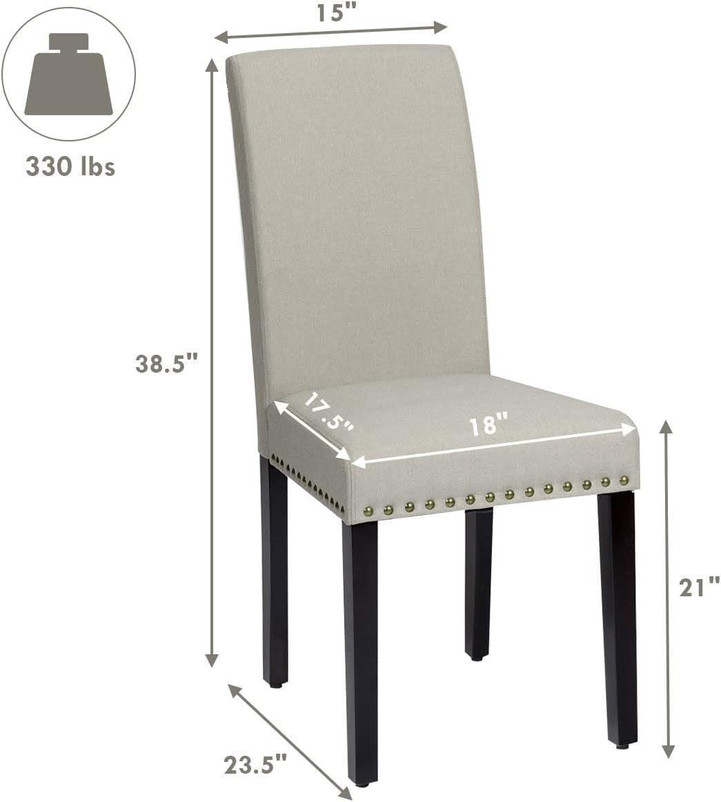 Upholstered Dining Chairs Set of 2, Fabric Side Chairs with Wood Legs, Soft Padded Seat, Nailhead Trim, Armless Parsons Dining Chair, Ideal for Dining Room, Kitchen, Living Room, Light Sage