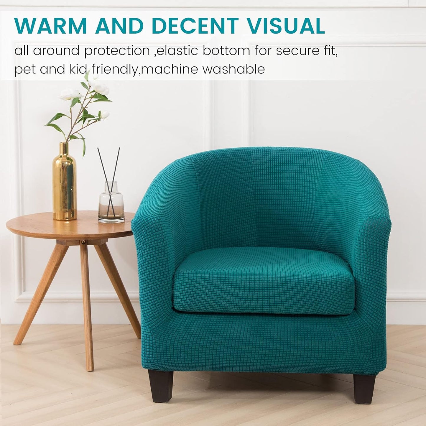 Club Chair Slipcover,Stretch Polar Fleece Tub Chair Cover Barrel Chair Slipcover Armchair Sofa Cover Removable Elastic Furniture Protector,2-Piece Arm Chair Cover for Living Room(A-Teal,1Pc)
