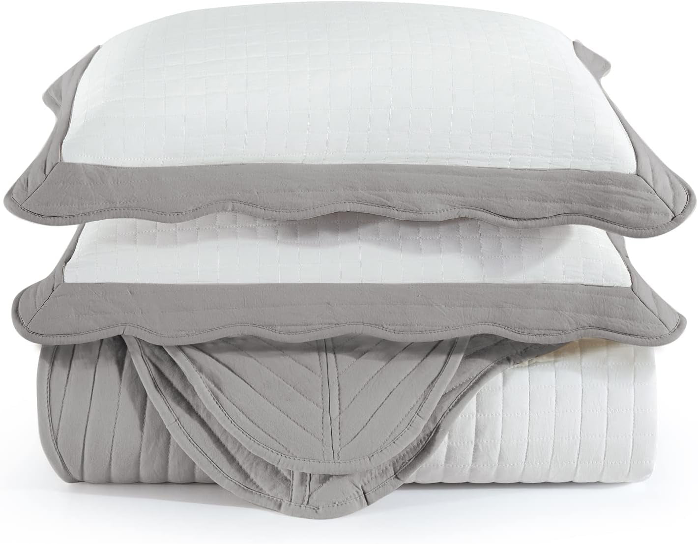 3-Piece Queen Quilt Set - Soft Warm Coverlet Bedspread Set (90 X 90 Inch) with 2 Pillow Sham (20 X 26 Inch), White and Grey