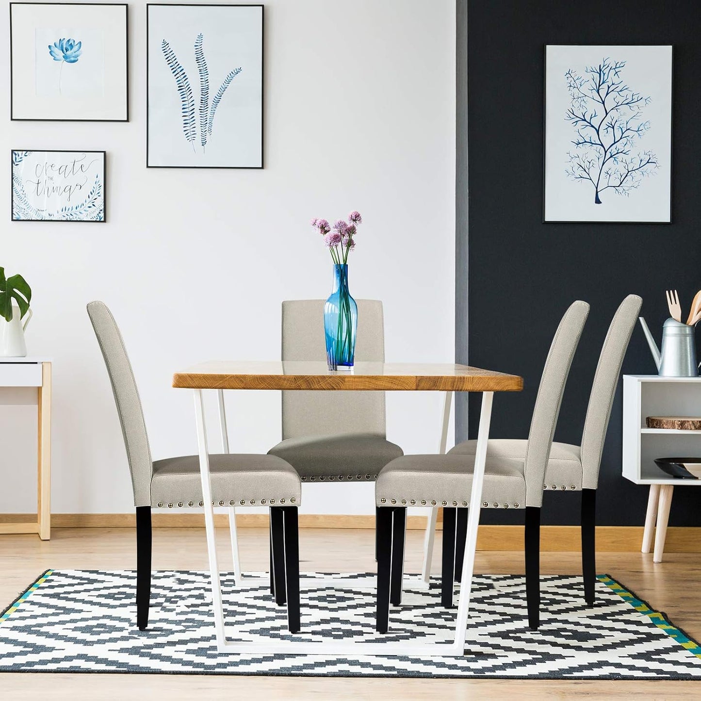 Dining Chairs Set of 4 Fabric Upholstered with Solid Wood Legs, Padded Seat and Back Armless Side Chair Tufted Parsons Kitchen Dining Chairs Set (2, Greyish-Green)