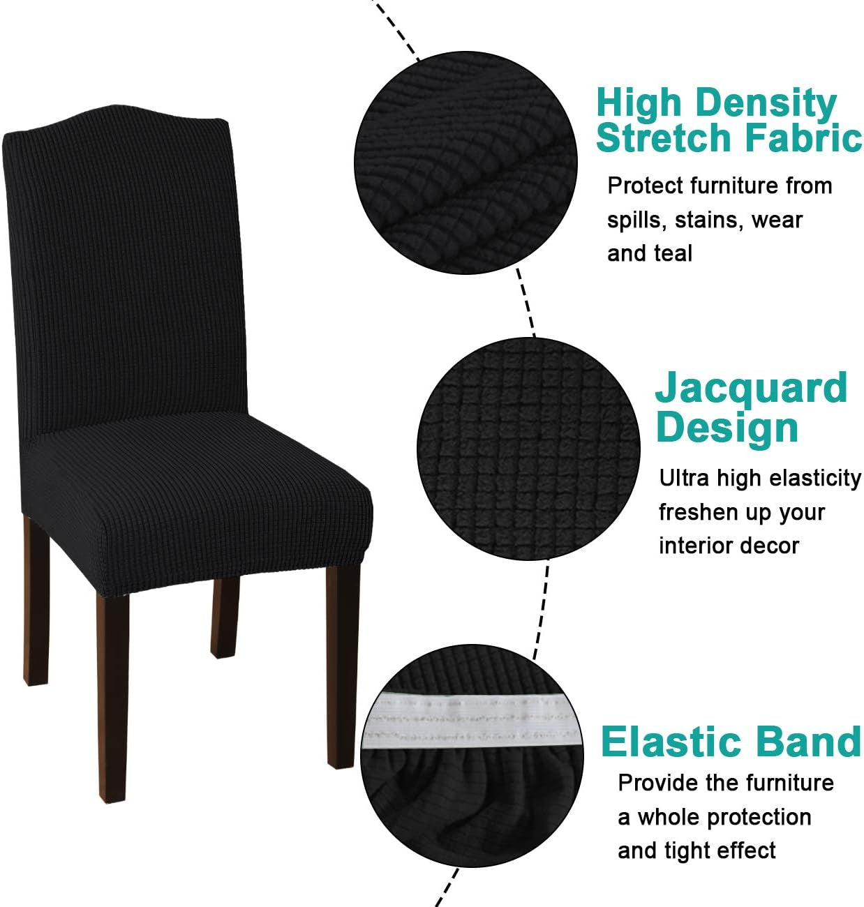 Chair Covers for Dining Room Chair Covers Set of 6 Spandex Removable Kitchen Chair Covers Parson Chair Slipcover Chair Seat Covers for Dining Room, Hotel, Ceremony (6, Black)