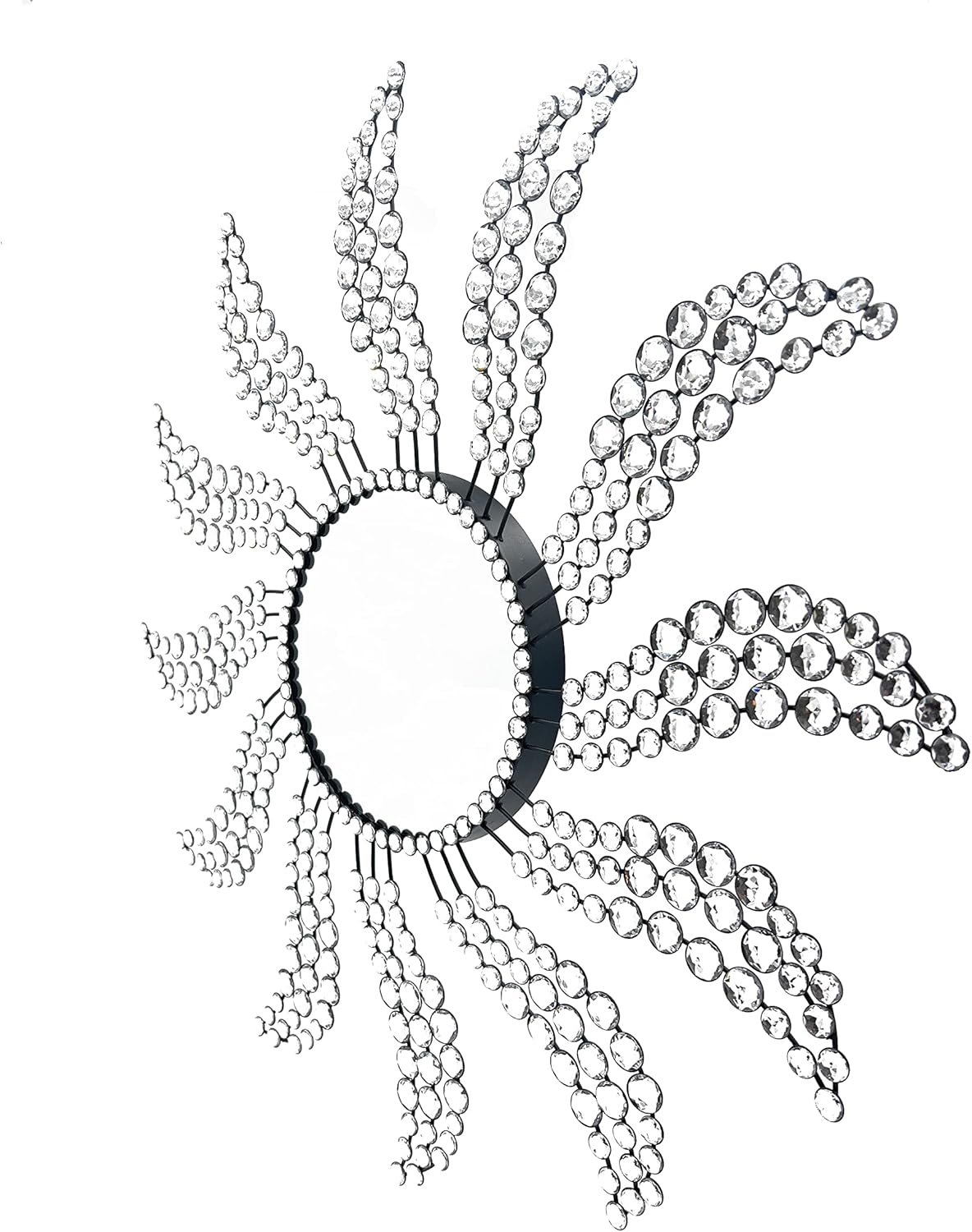 27''Inch Large Wall Bathroom Mirror, Black Metal Frame Vanity Mirror with Stunning Reflective Gems around the Mirror Decorative for Wall Haning Livingroom,Kitchen,Bedroom