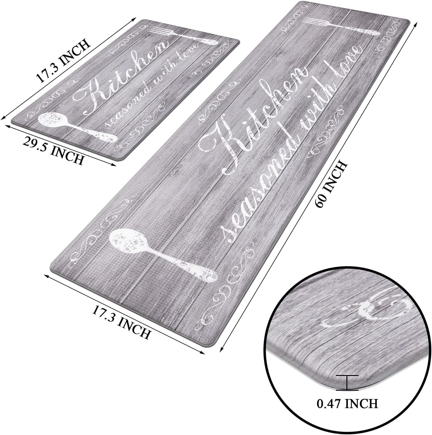 anti Fatigue Kitchen Mat Set of 2 Farmhouse Kitchen Rugs and Mats Non Slip Thick Cushioned Kitchen Floor Mats Waterproof Heavy Duty PVC Foam Kitchen Rug Runner Comfort Standing Mat