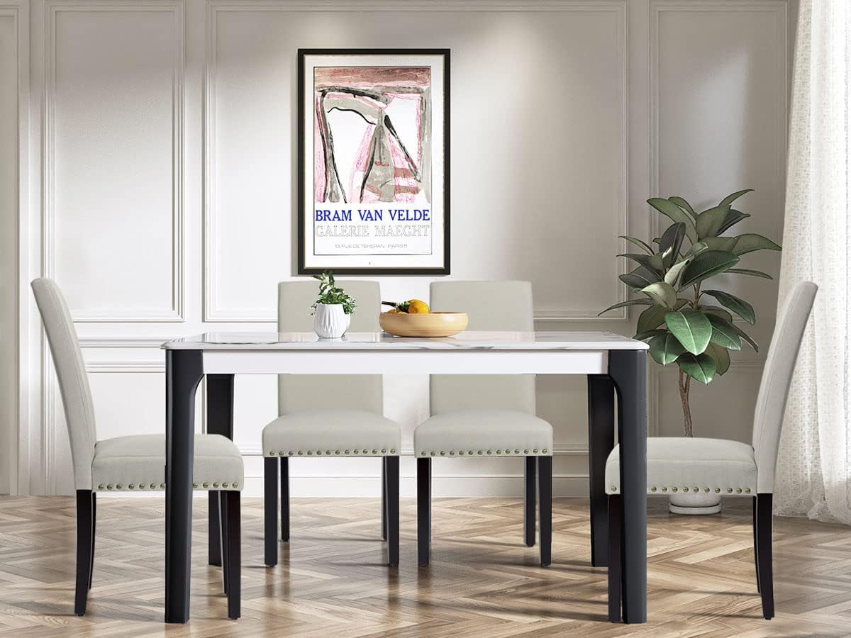 Upholstered Dining Chairs Set of 2, Fabric Side Chairs with Wood Legs, Soft Padded Seat, Nailhead Trim, Armless Parsons Dining Chair, Ideal for Dining Room, Kitchen, Living Room, Light Sage
