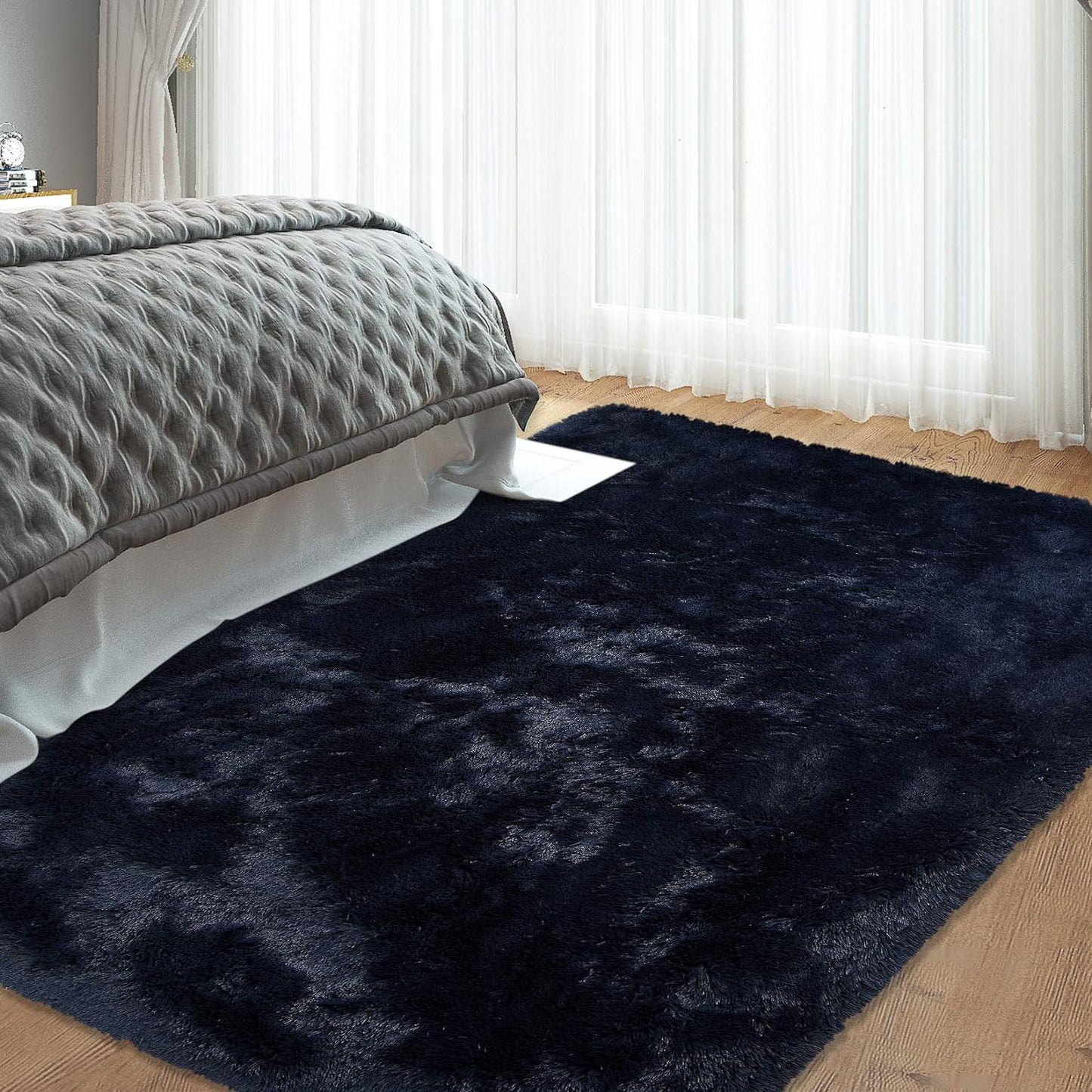 Fluffy Area Rug Soft Modern Plush Velvet Area Rug 5'X 8' Faux Shaggy Area Rug Indoor Accent Rug Home Decor Nursery Rug Carpets for Bedroom, Dark Navy, 5'X 8'
