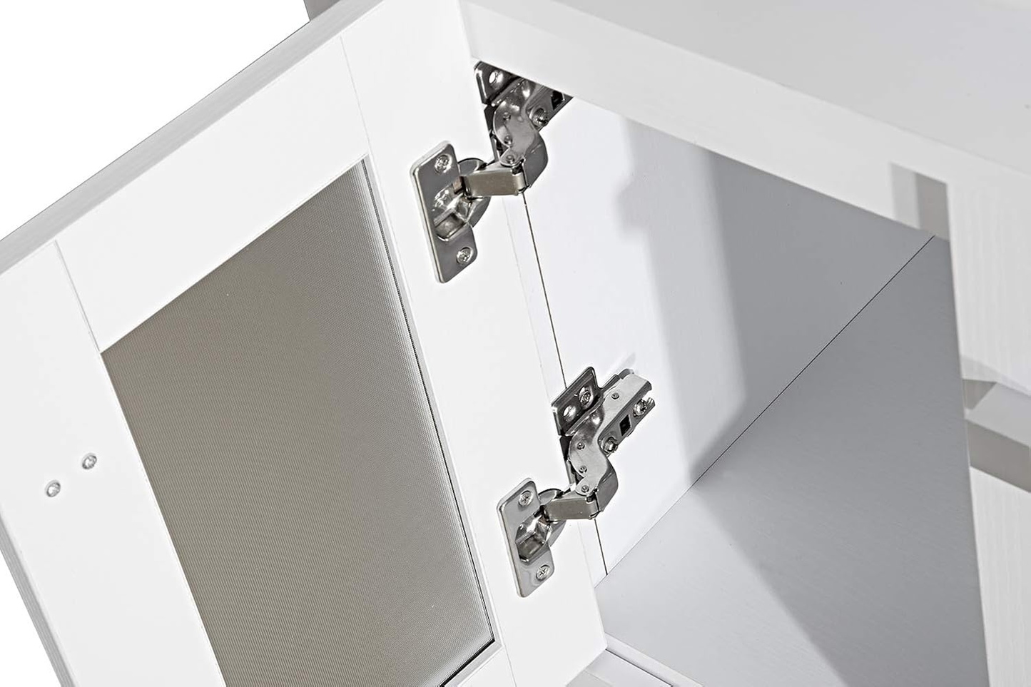 Modern 24" Bathroom Vanity Set - Cabinet with Ceramic Sink Top, Chrome Finished Faucet, Flexible Drain & Mirrors, White