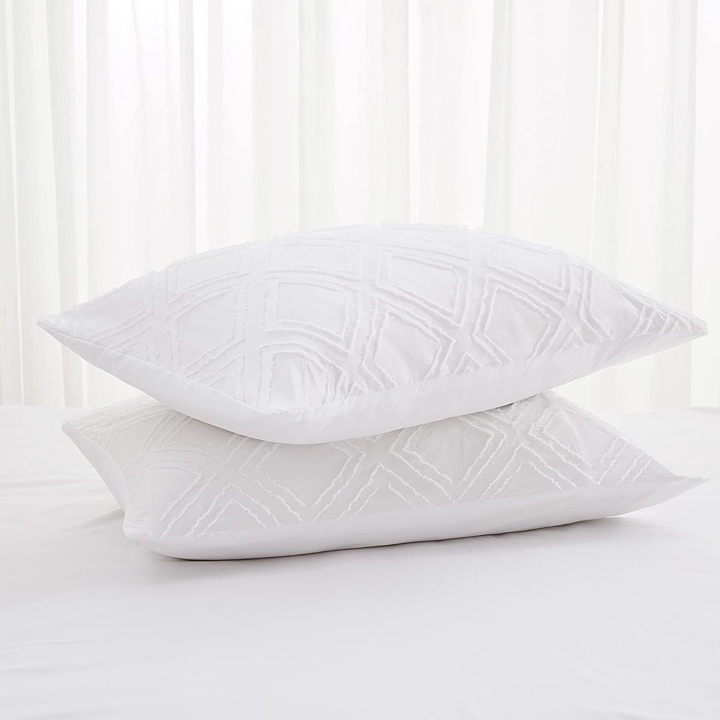 Bed Comforter Set - Premium Lattice White Bedding Sets & Collections with Queen-Size 2 Pillow Shams (No Insert), Lightweight, 100% Polyester Comforters for Queen Bed., White-Lattice