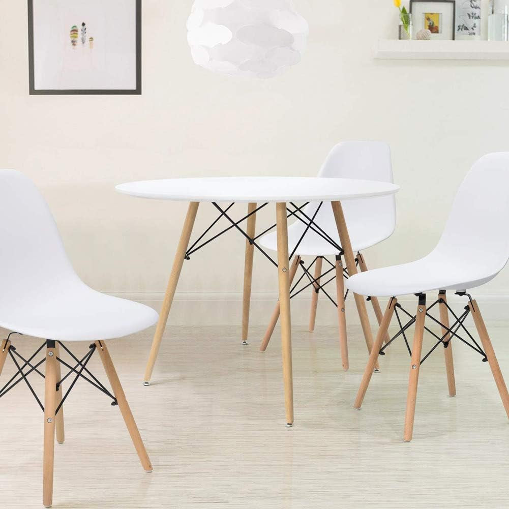Round Table White Kitchen Dining Table White Dining Room Table Modern Style round Leisure Coffee Table Office Coference Desk with Wood Legs for Kitchen Living Room (Round Table White)