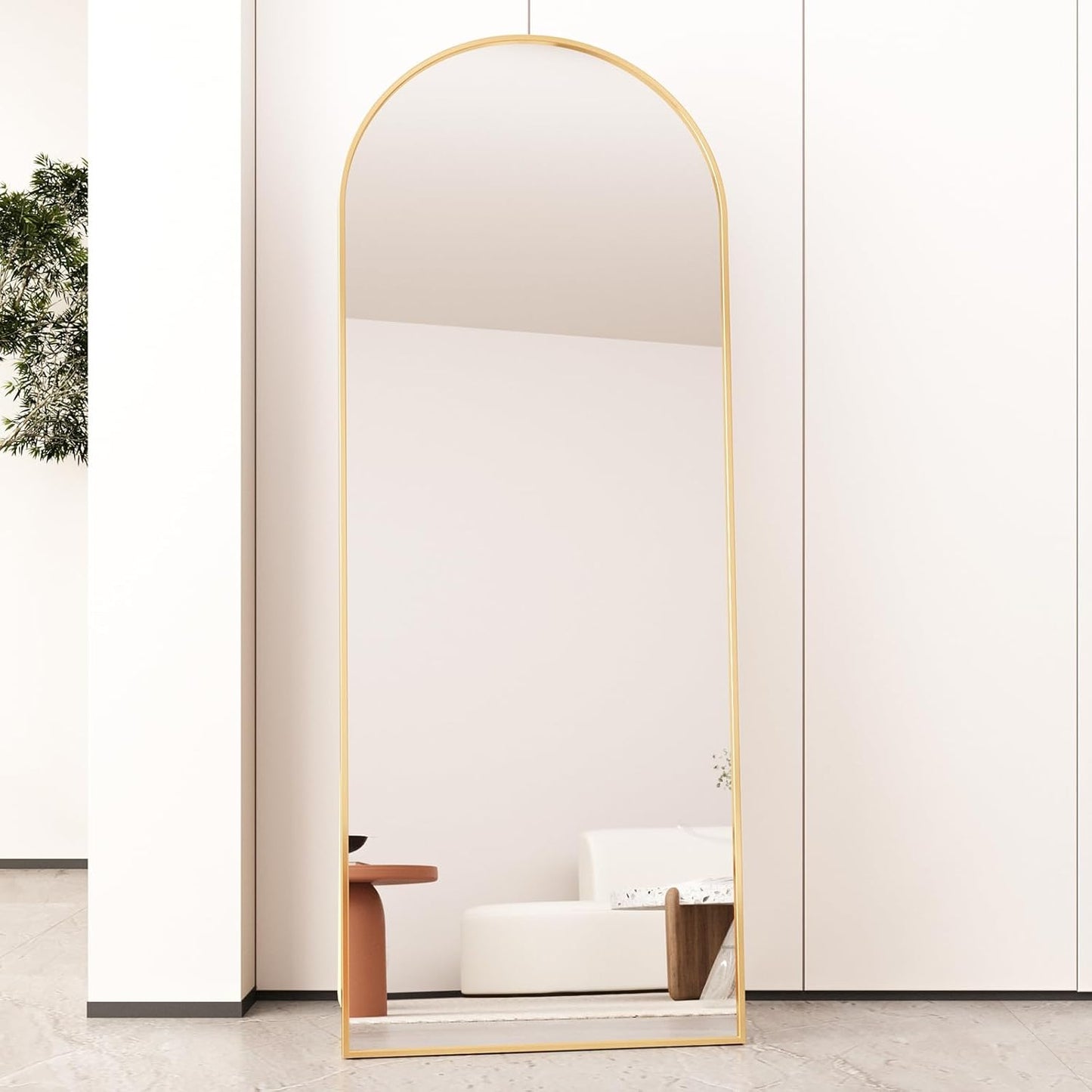 Arched Full Length Mirror Floor Mirror Standing or Leaning, Bedroom Mirror Dressing Mirror with Gold Aluminum Alloy Frame, 65" X 24"