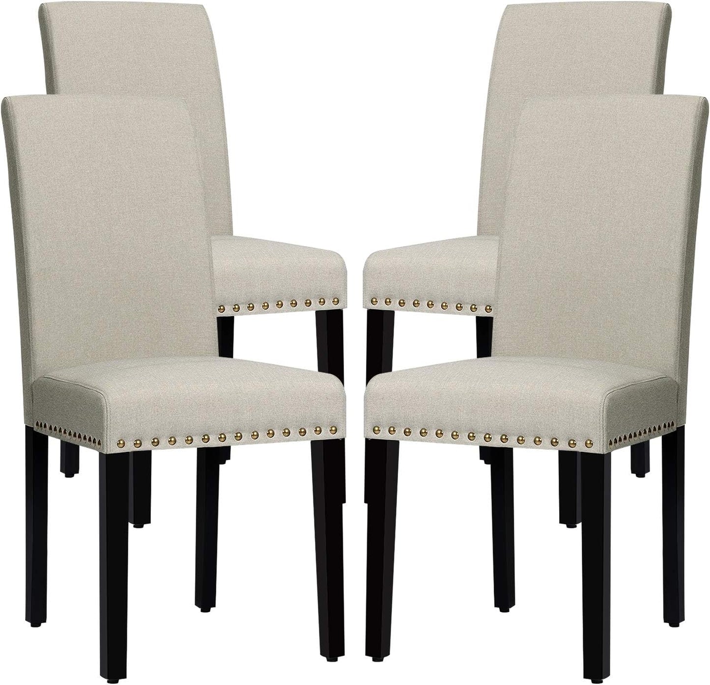 Dining Chairs Set of 4 Fabric Upholstered with Solid Wood Legs, Padded Seat and Back Armless Side Chair Tufted Parsons Kitchen Dining Chairs Set (2, Greyish-Green)