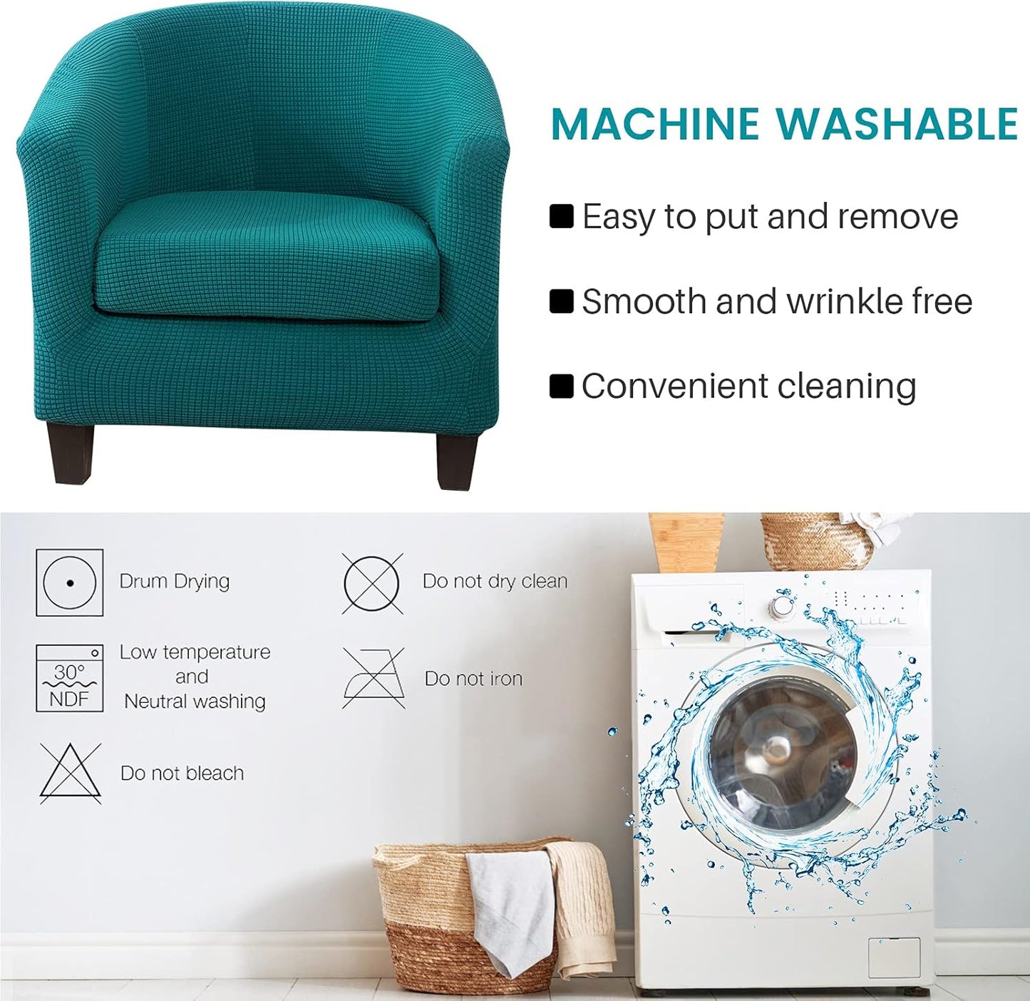Club Chair Slipcover,Stretch Polar Fleece Tub Chair Cover Barrel Chair Slipcover Armchair Sofa Cover Removable Elastic Furniture Protector,2-Piece Arm Chair Cover for Living Room(A-Teal,1Pc)