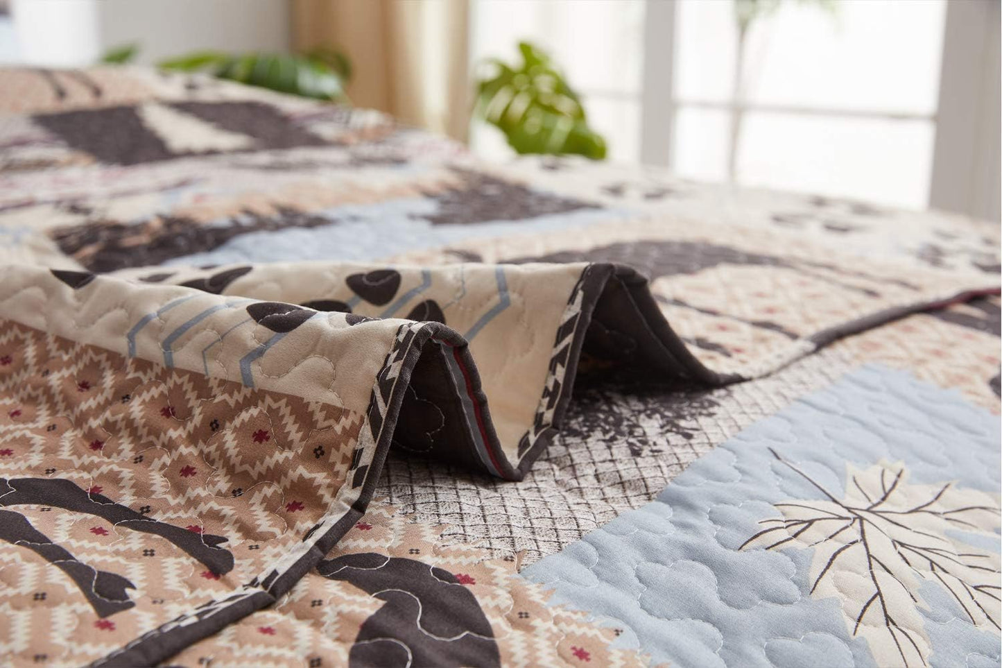 Lodge Bedding Set King Size Rustic Cabin Quilts Moose Bear Bedspread Cottage Coverlet with Sham Soft Lightweight All Season Bed Set, 1 Quilt 2 Pillow Shams