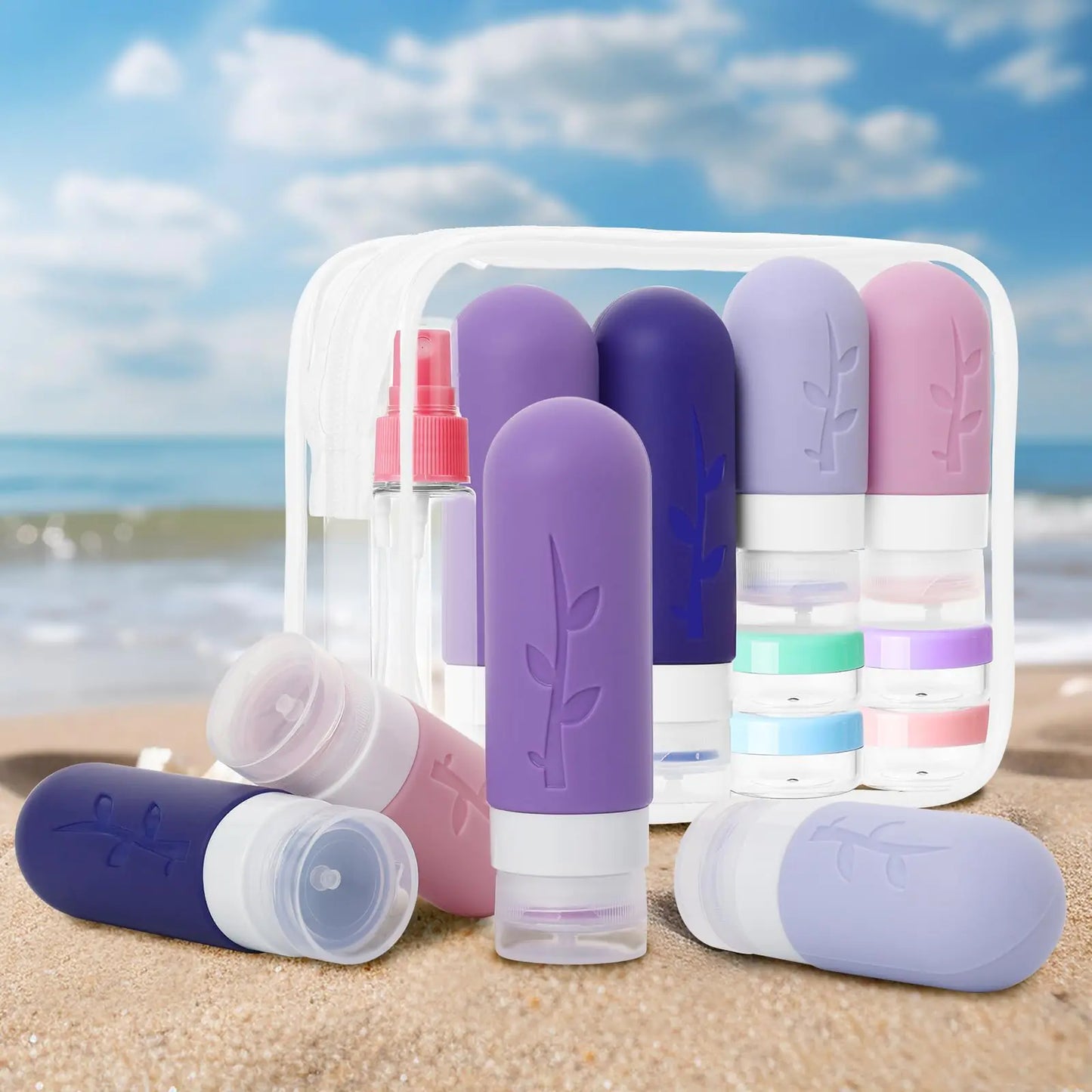 Travel Containers for Toiletries, 18pack TSA Approved Travel Size Containers for Toiletries,travel bottles for Toiletries,travel Jars or Personal Travel Essentials Purple
