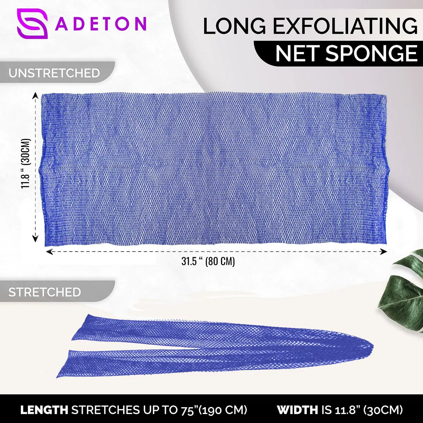 Adeton African Exfoliating Net Sponges, Authentic, Real, Body Scrubber, Long Wash Cloth, Body Exfoliator, 17 Colors, Sapo, Shower Accessories, Back Foot Scalp Scrub, Flat Dead Skin Remover (Navy Blue) NAVY BLUE