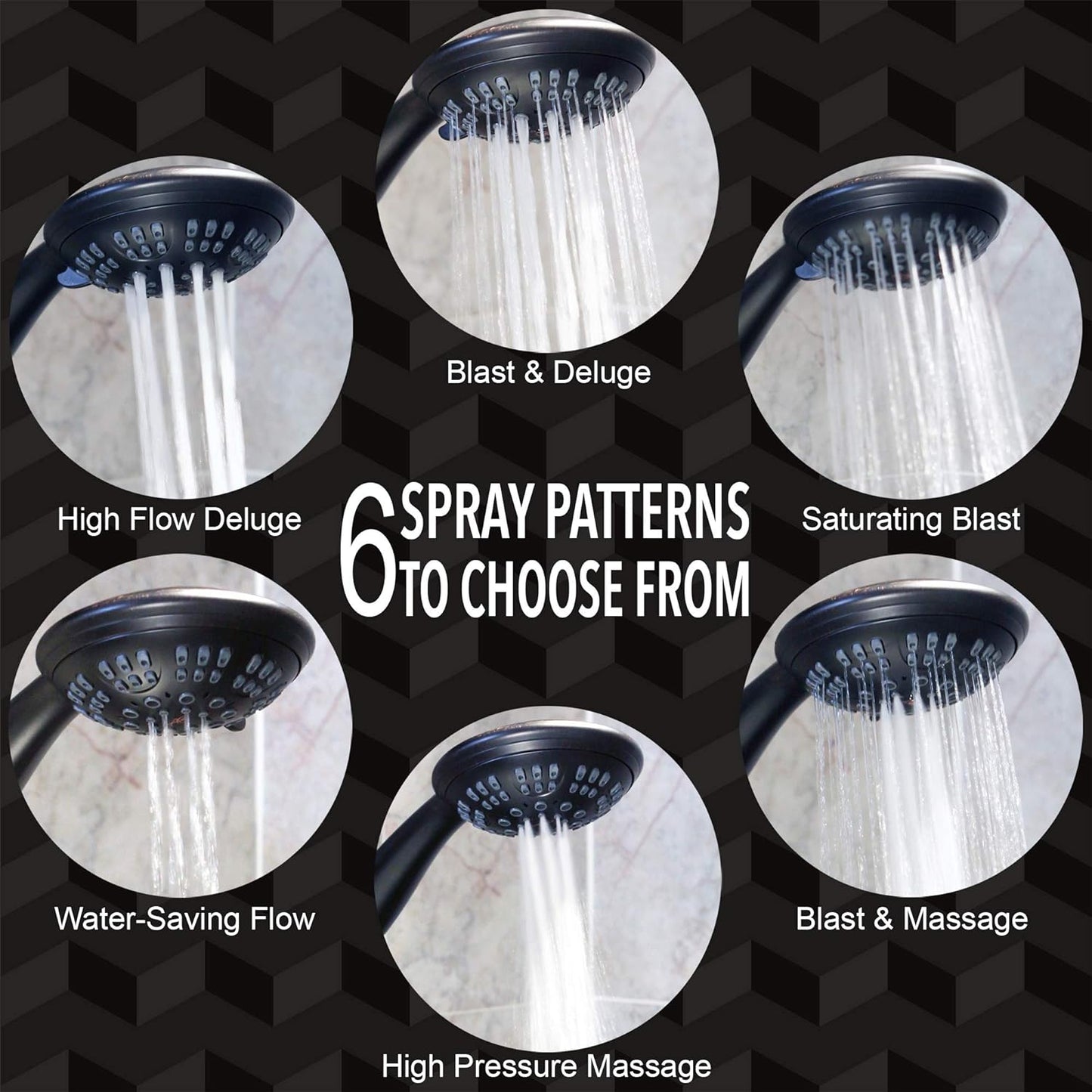 6 Function Handheld Shower Head Kit - High Pressure, Removable Hand Held Showerhead with Hose & Mount and Adjustable Rainfall Spray, 2.5 GPM - Oil-Rubbed Bronze