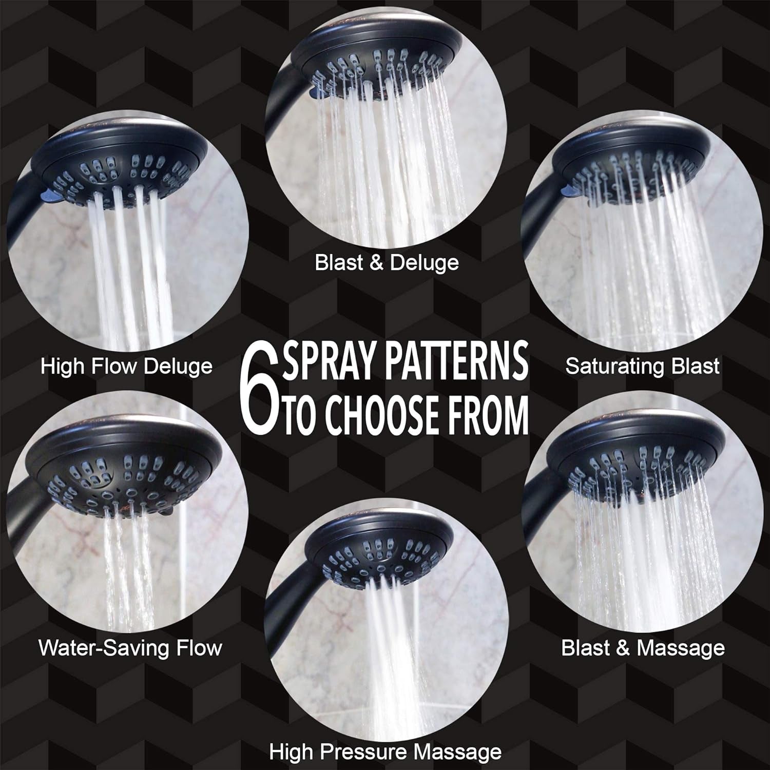 6 Function Handheld Shower Head Kit - High Pressure, Removable Hand Held Showerhead with Hose & Mount and Adjustable Rainfall Spray, 2.5 GPM - Oil-Rubbed Bronze