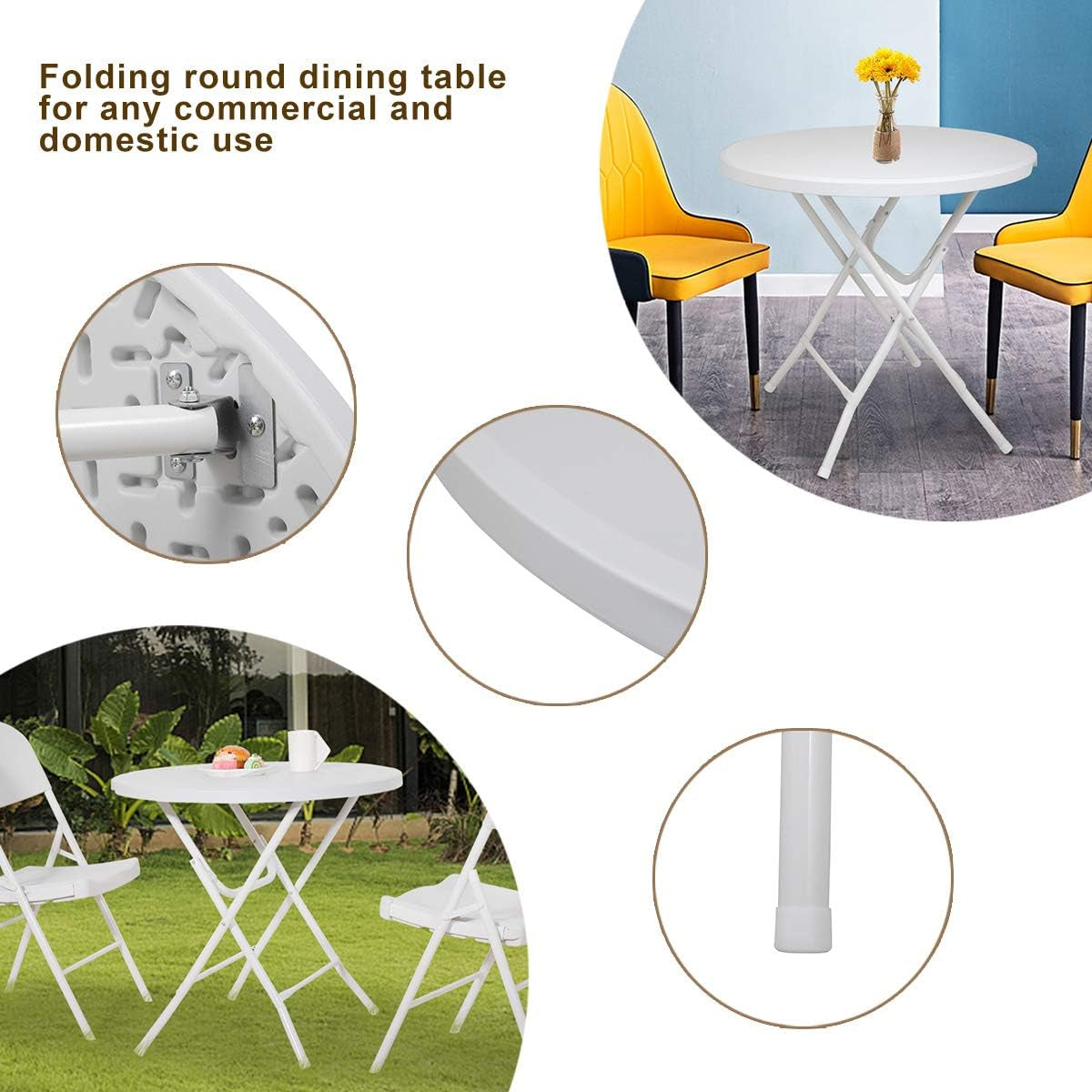 32In Bar Folding round Plastic Dining Coffee Table with X-Frame Legs for Kitchen or Outdoor Party