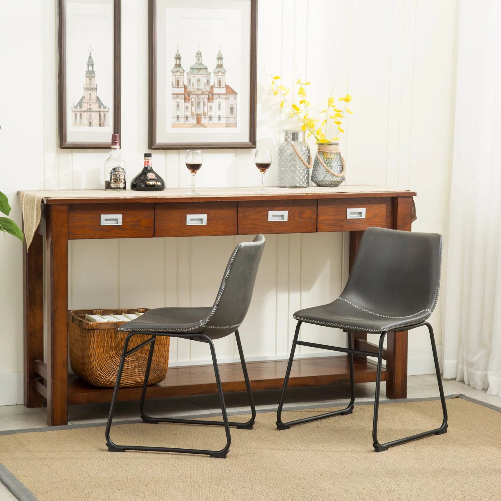 Lotusville Dining Chair, Set of 2, Faux Leather, Antique Gray