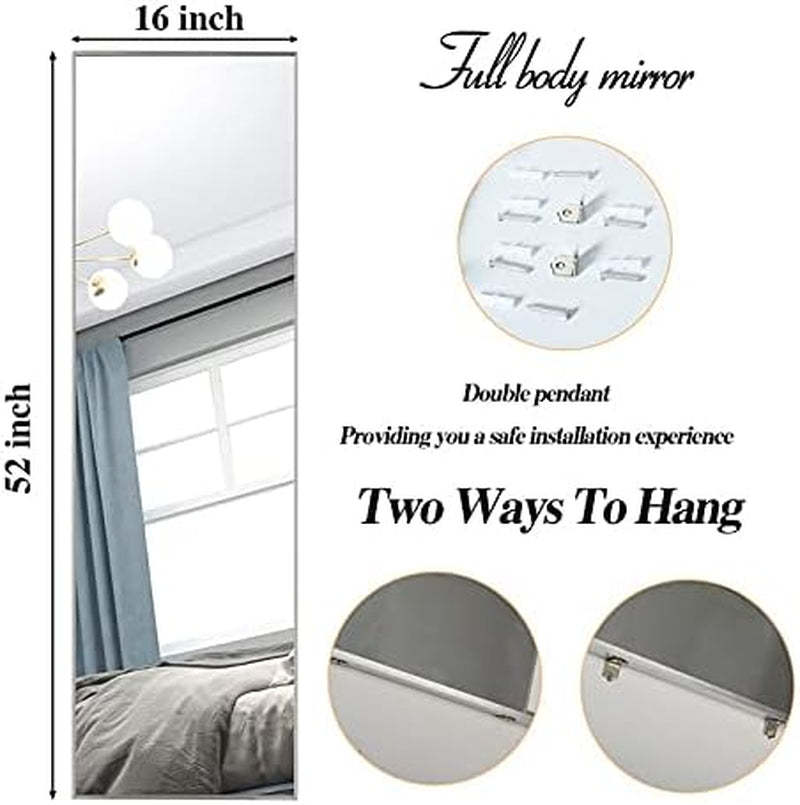 Full Length Mirror 52"X16" Wall-Mounted Large Standing Hanging or Leaning against Wall Mirror, Door Mirror Body Dressing Mirror with Aluminum Alloy Frame for Living Room, Bedroom, Silver