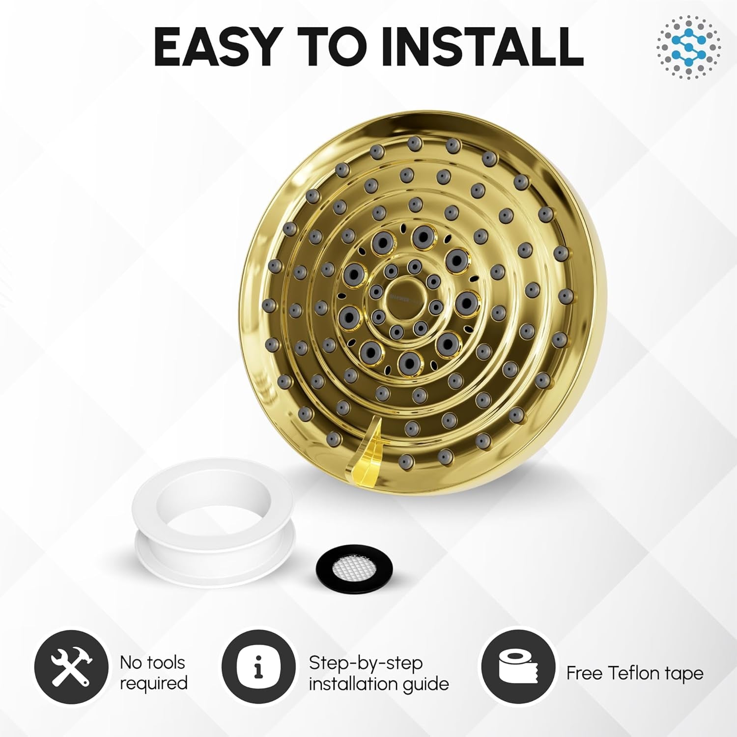 Luxury Spa: Imperialshine Gold Shower Head, 5 Inch 6 Spray Adjustable High Pressure Showerhead with 360 Degree Tilt, Experience Comfort and Elegance (Polished Brass/Imperialshine Gold)