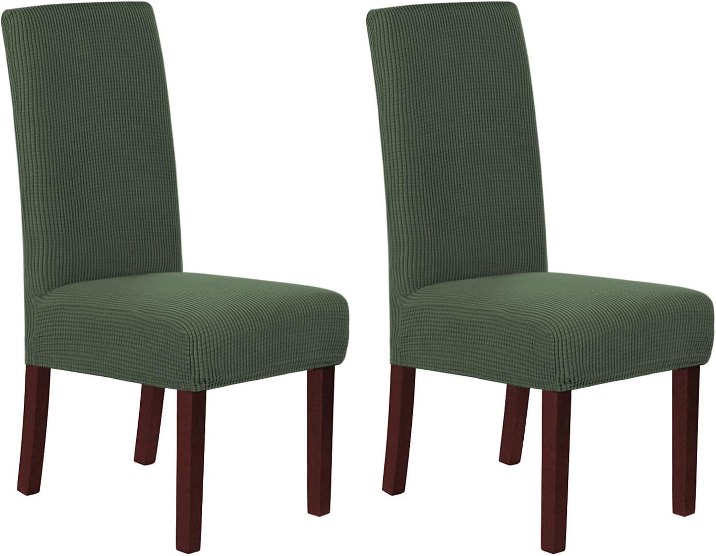 Stretch Dining Chair Covers Set of 2 Chair Covers for Dining Room Parsons Chair Slipcover Chair Protectors Covers Dining, Feature Textured Checked Jacquard Fabric, Bronze Green