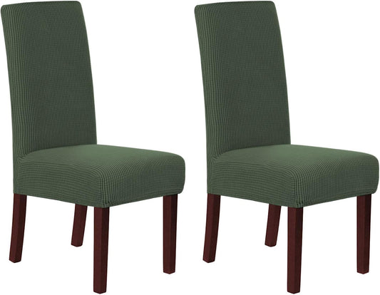 Stretch Dining Chair Covers Set of 2 Chair Covers for Dining Room Parsons Chair Slipcover Chair Protectors Covers Dining, Feature Textured Checked Jacquard Fabric, Bronze Green