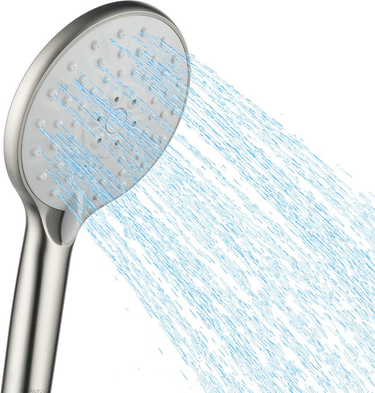 High Pressure Shower Head with Handheld 3 Settings - 5 Inch Handheld Rain Shower with Extra Shower Hose - Self-Cleaning Anti-Clogging Detachable Shower Head Sprayer Brushed Nickel