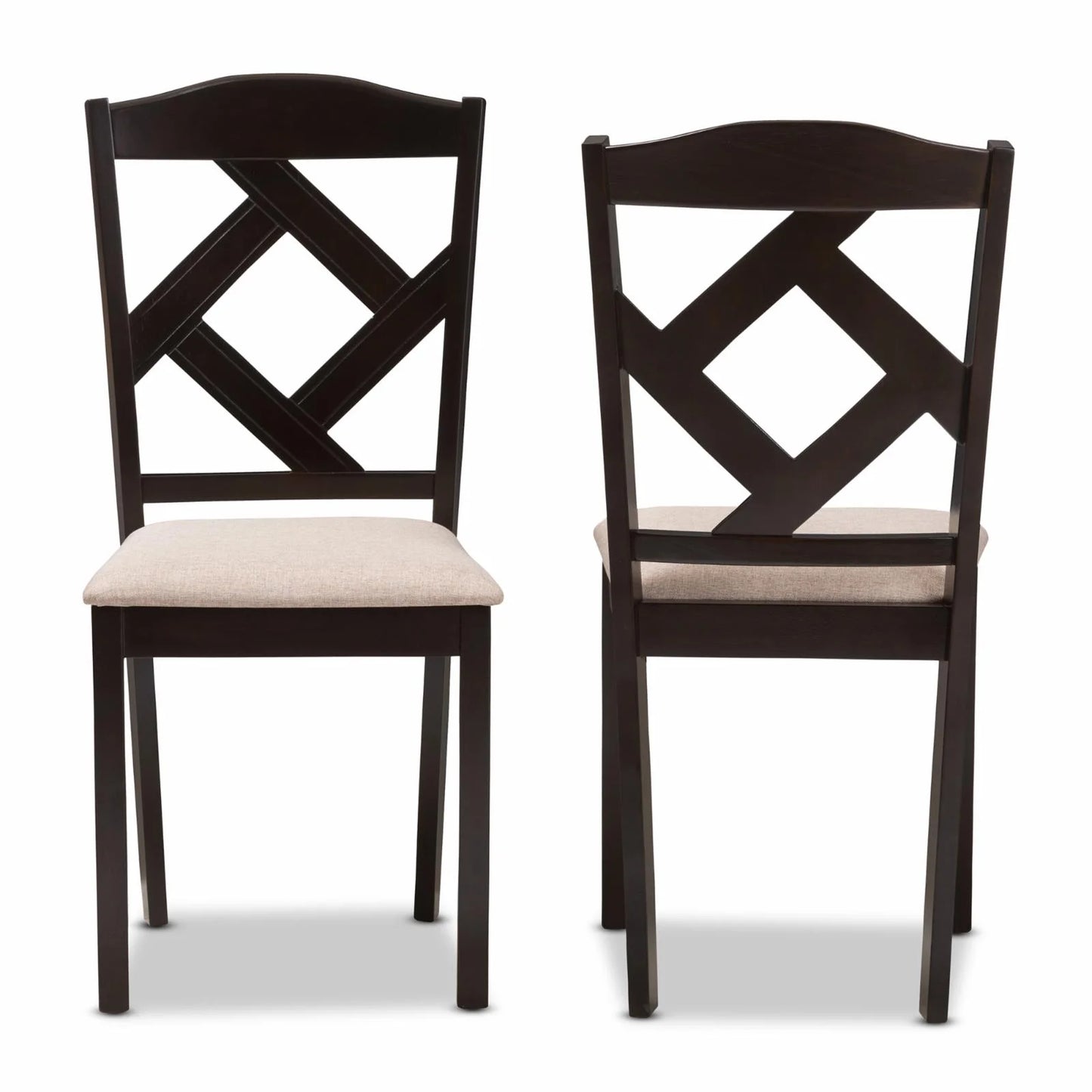 Ruth Solid Wood Dining Side Chair in Beige and Brown (Set of 2)