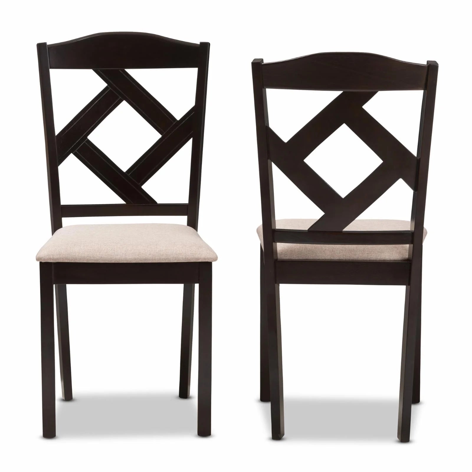 Ruth Solid Wood Dining Side Chair in Beige and Brown (Set of 2)
