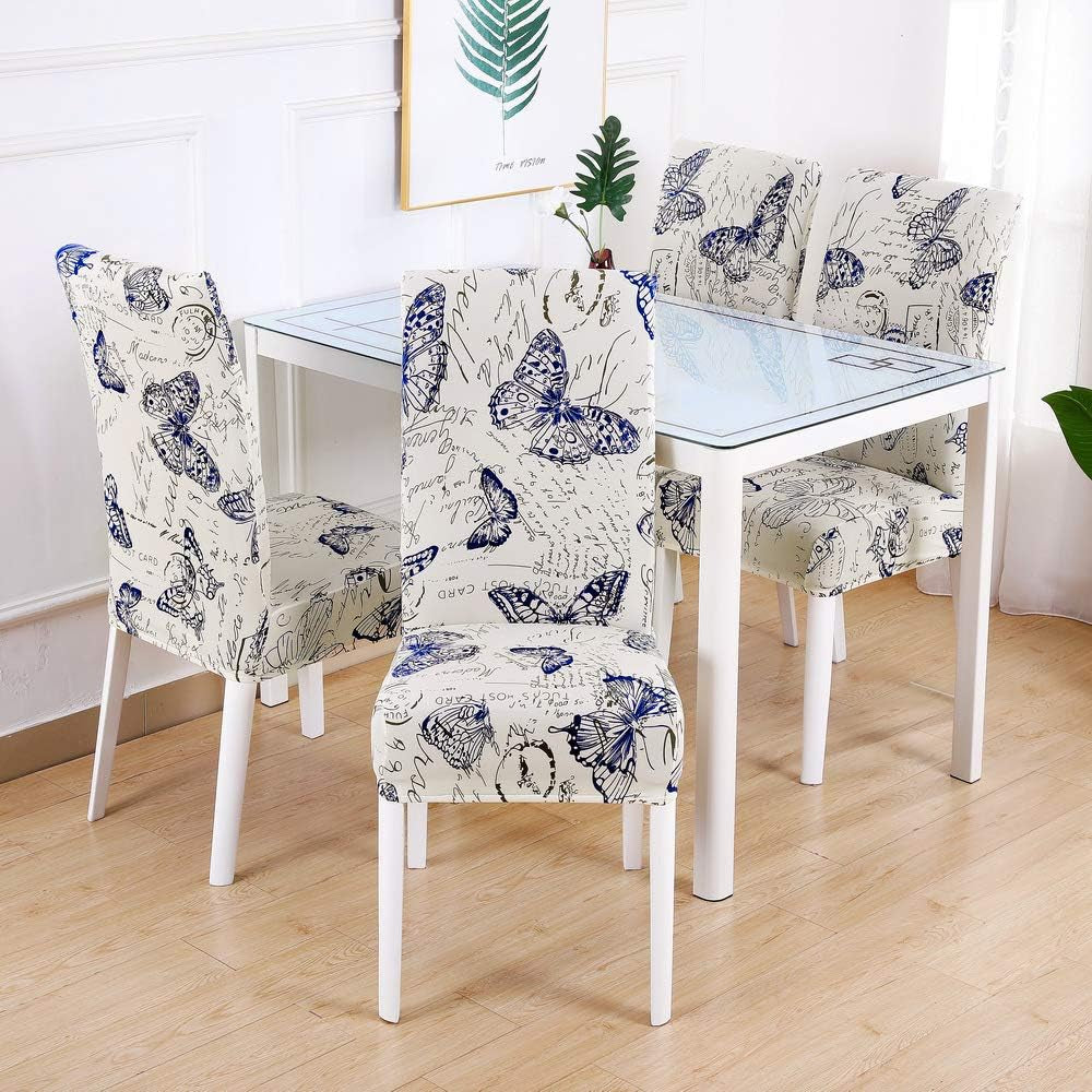Dining Room Chair Covers Set of 6, Stretch Removable Washable Spandex Dining Chair Slipcovers Protectors, Kitchen Chair Covers for Dining Room Party Hotel Ceremony Banquet(Butterfly)