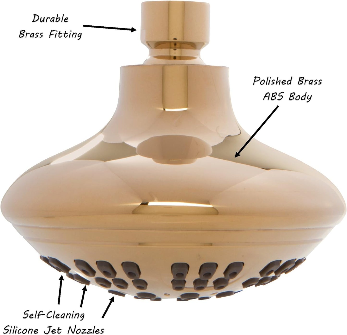 6 Function Luxury Shower Head - Amazing High Pressure, Wall Mount, Adjustable Showerhead - Indoor and Outdoor Modern Bath Spa Fixture, 2.5 GPM - Polished Brass