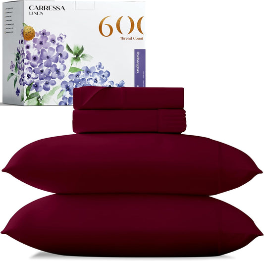 100% Egyptian Cotton Sheets - 600 Thread Count 4 PC California King Size Sheet Set, Soft, Cooling, High Thread Count, Extra Long Staple Luxury Bedding, Cal King Sheets - Burgundy
